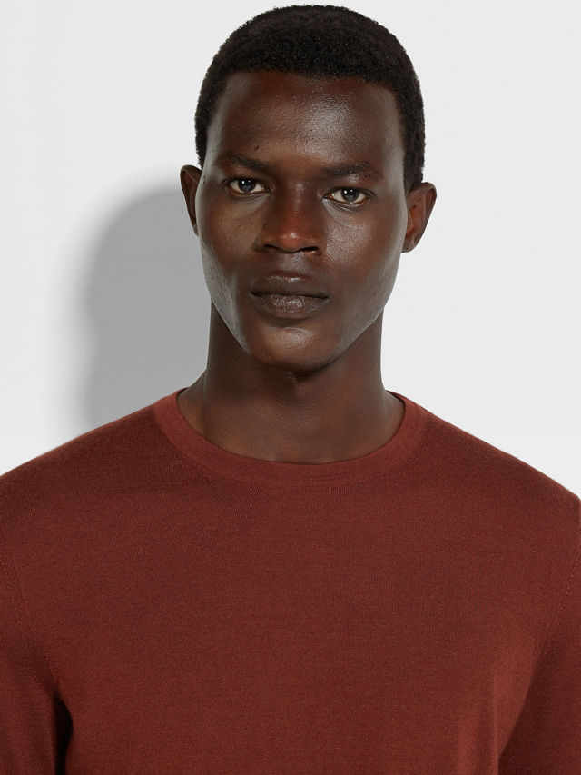 Brick Red Mélange Cashseta Crewneck Product detail photo #1