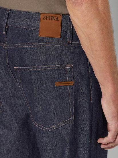 Dark Blue Rinse-washed Cotton and Silk Roccia Jeans SS25