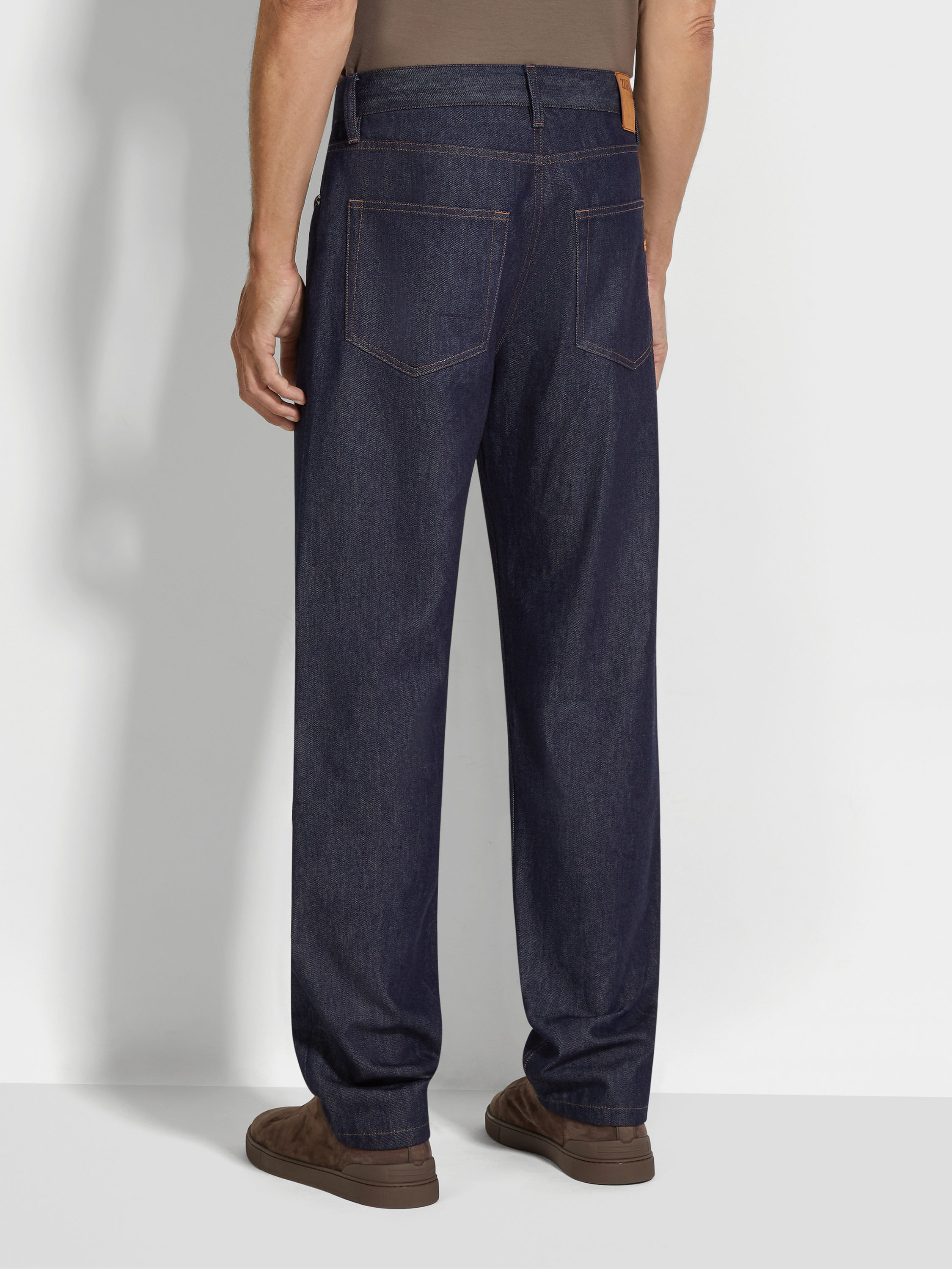 Dark Blue Rinse-washed Cotton and Silk Roccia Jeans Product detail photo #5