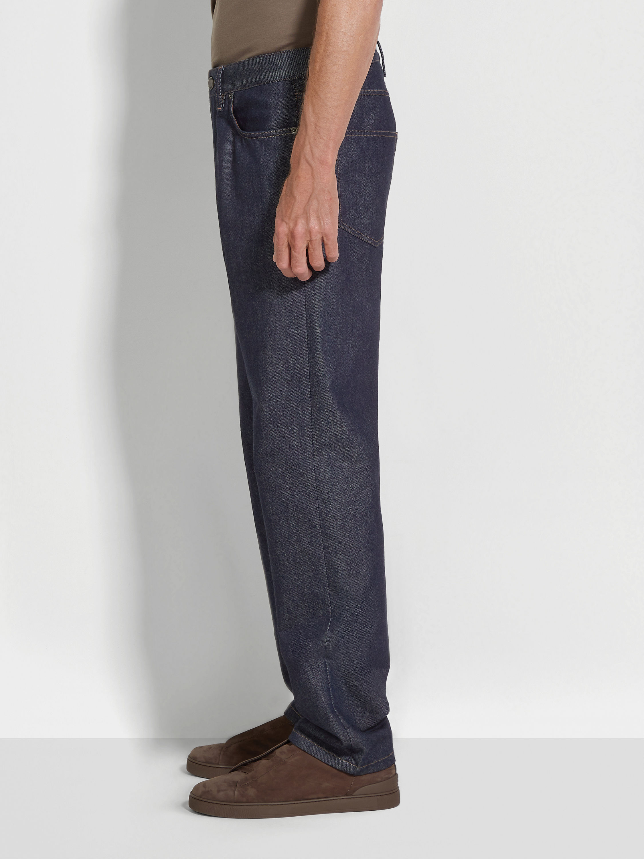 Dark Blue Rinse-washed Cotton and Silk Roccia Jeans Product detail photo #3