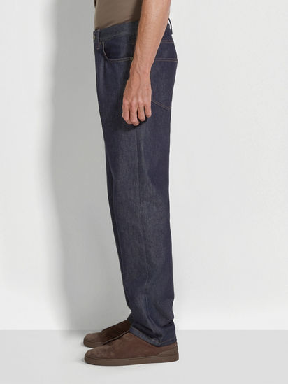 Dark Blue Rinse-washed Cotton and Silk Roccia Jeans SS25