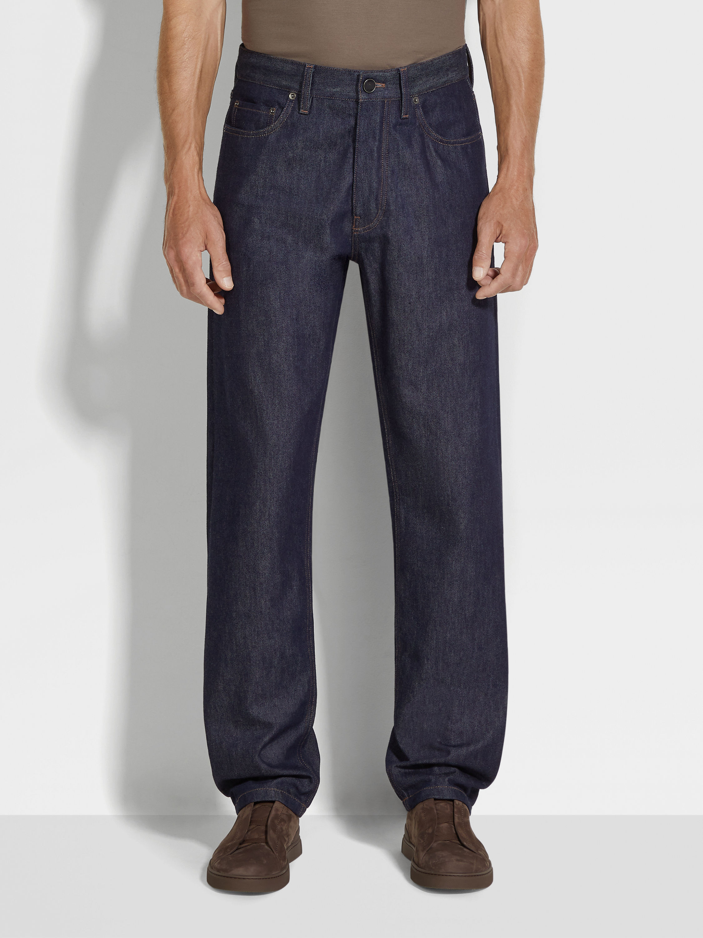 Dark Blue Rinse-washed Cotton and Silk Roccia Jeans Product detail photo #4