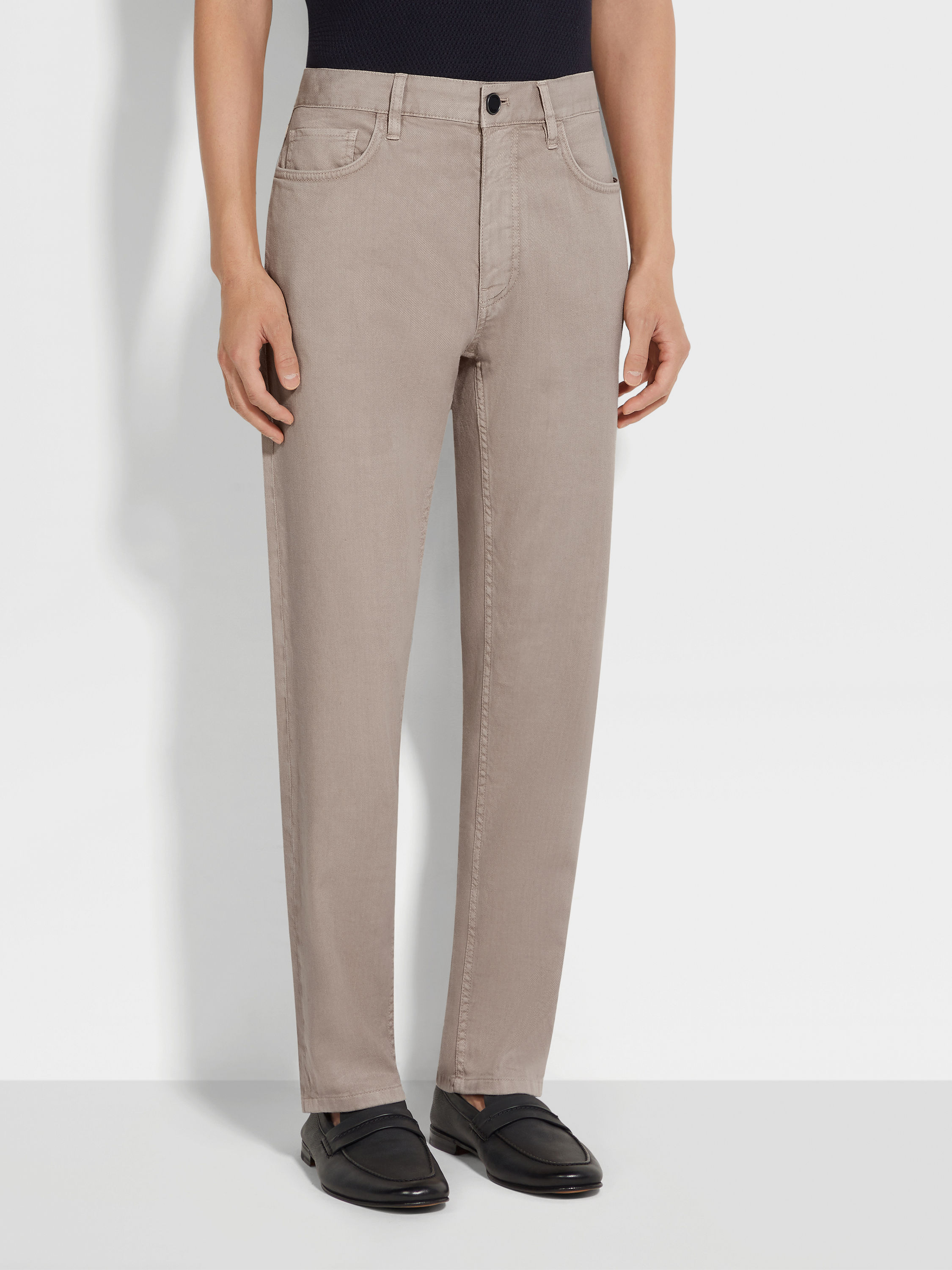 Light Taupe Stretch Cotton and Linen Roccia Jeans Product detail photo #3