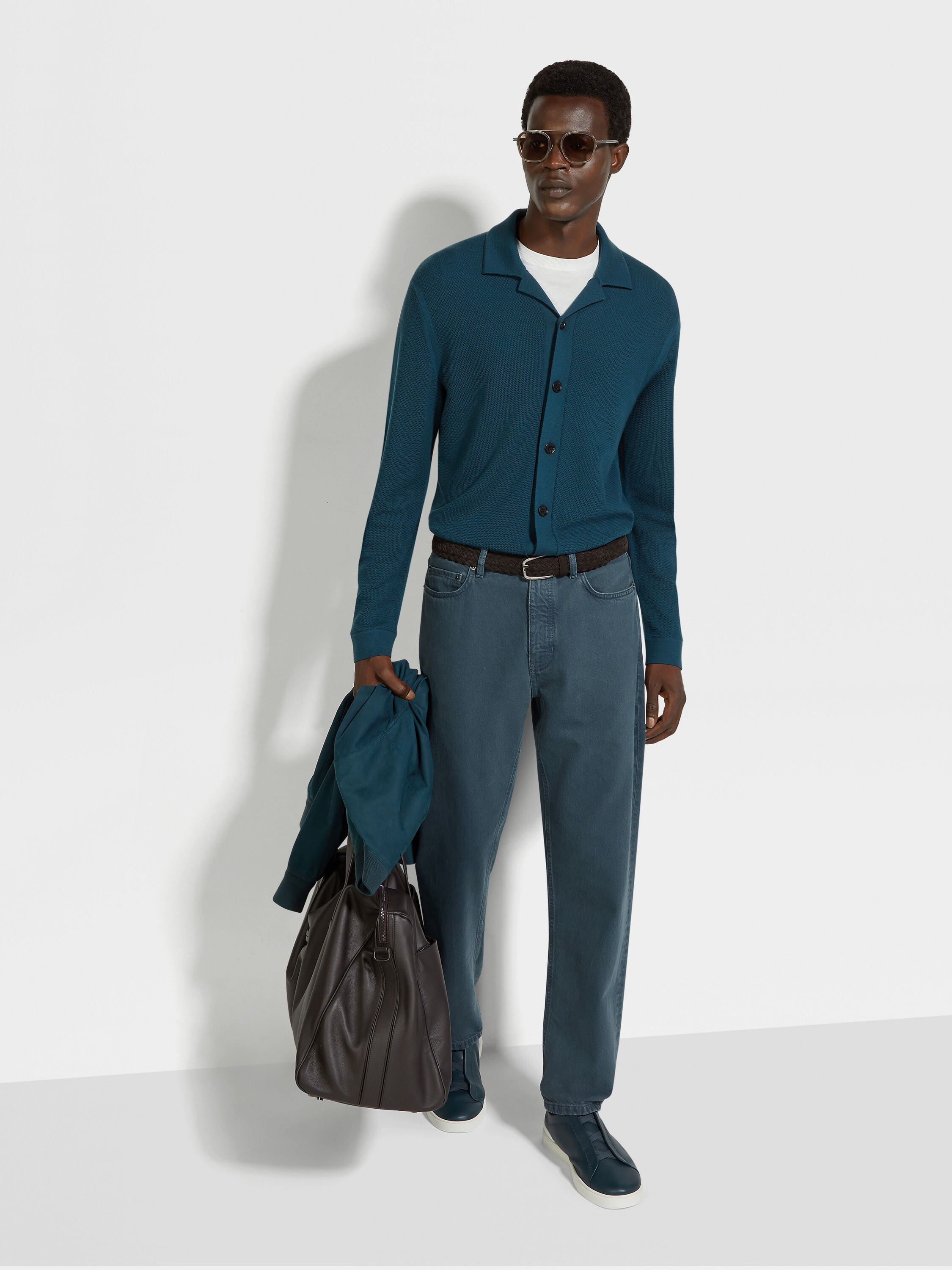 Dark Teal Blue Wool Shirt Product detail photo #2