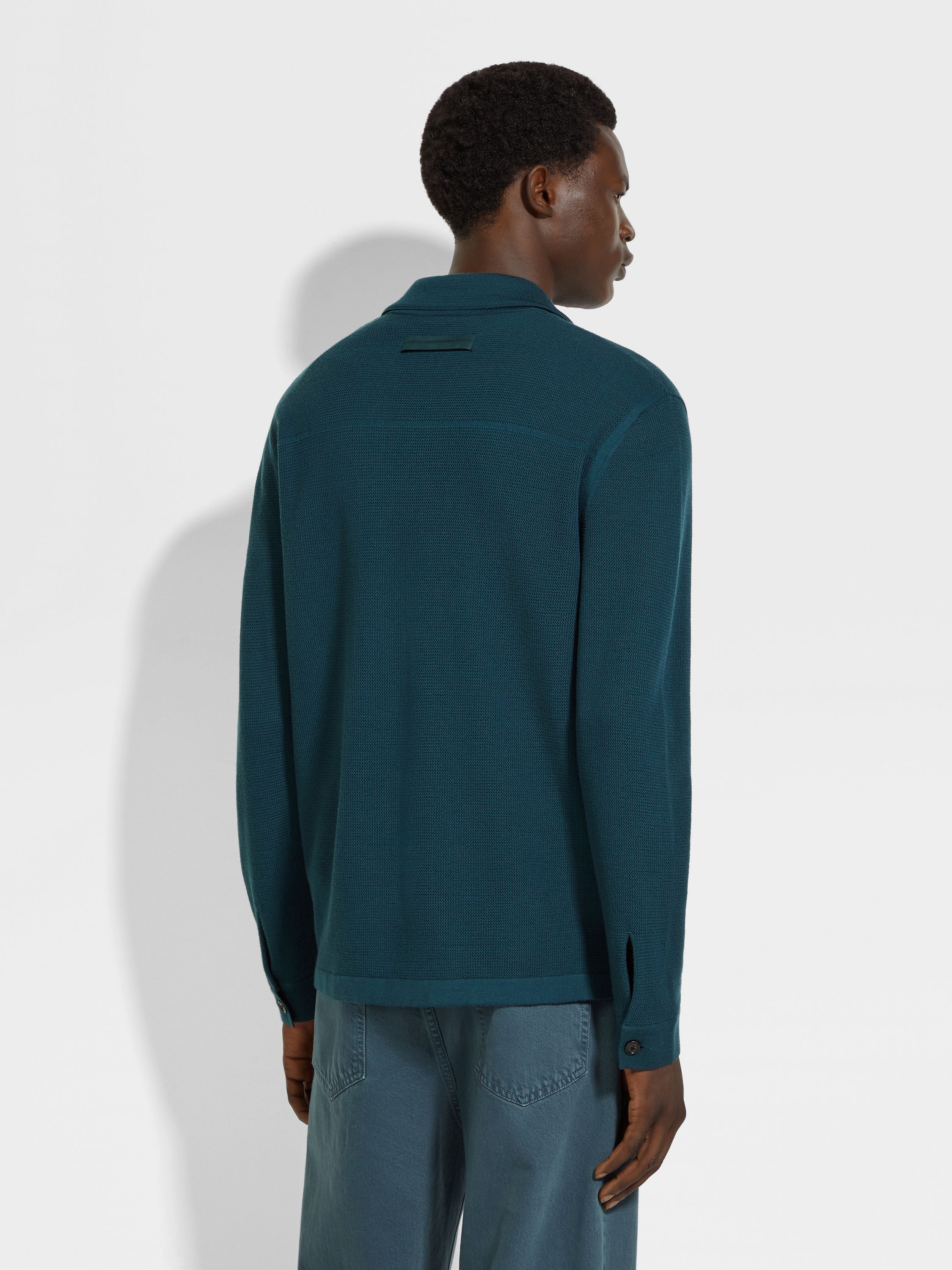 Dark Teal Blue Wool Shirt Product detail photo #4