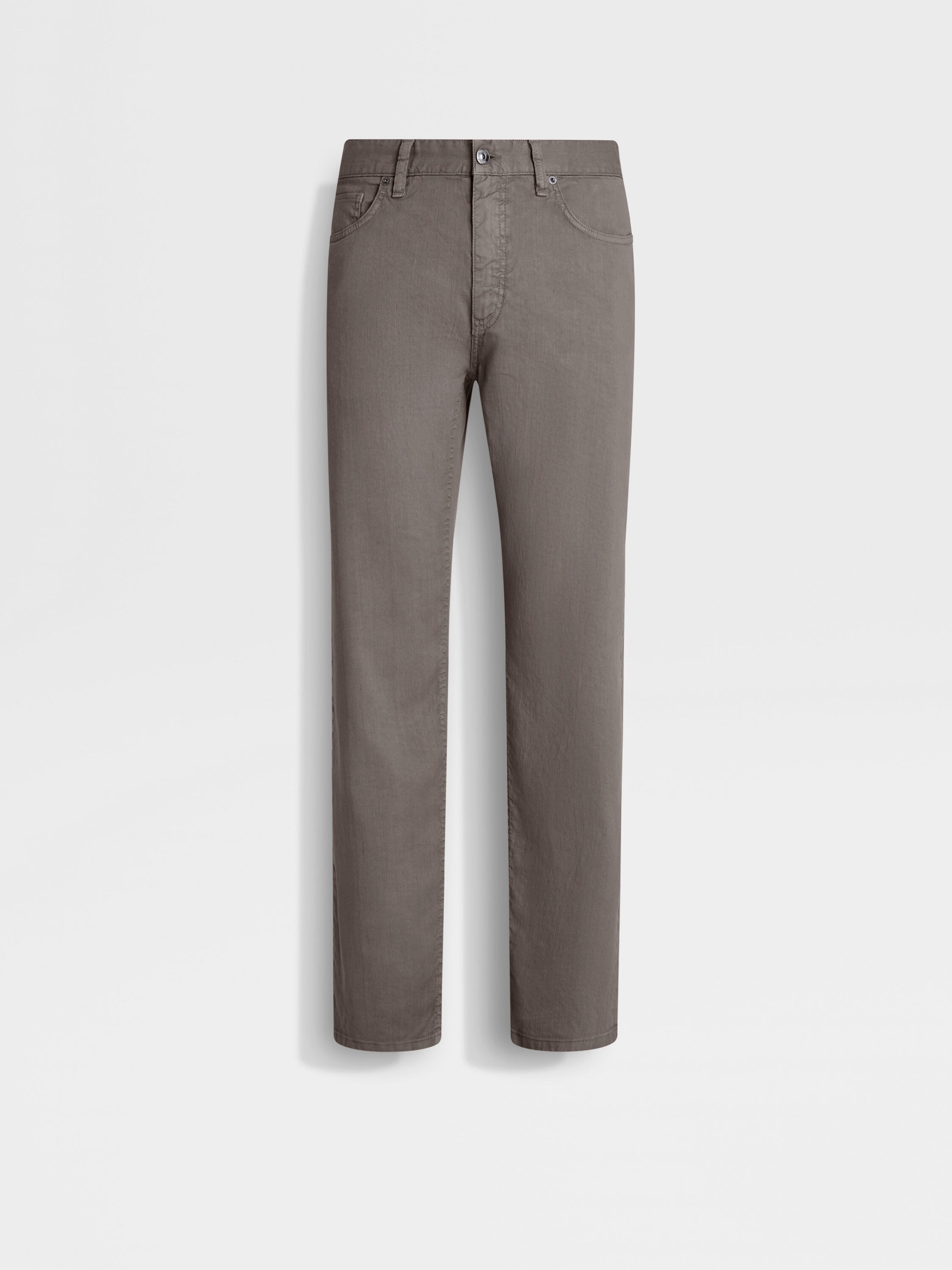 Dark Taupe Stretch Linen and Cotton Roccia Jeans Main product photo