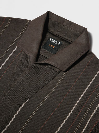 Dark Brown Light Beige and Green Silk Polo Shirt SS25