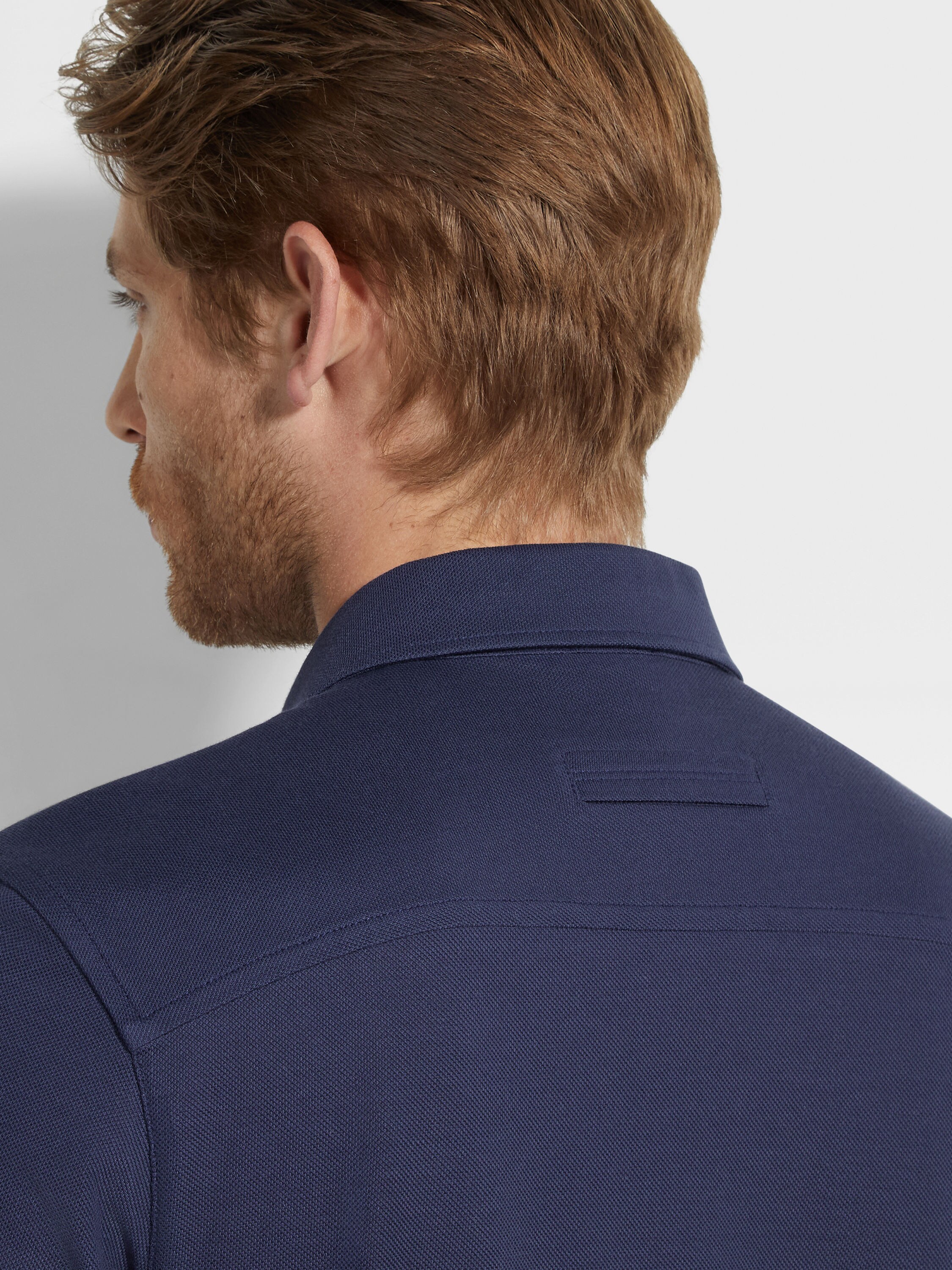 Ink Blue Cotton Piquet Polo Shirt Product detail photo #1