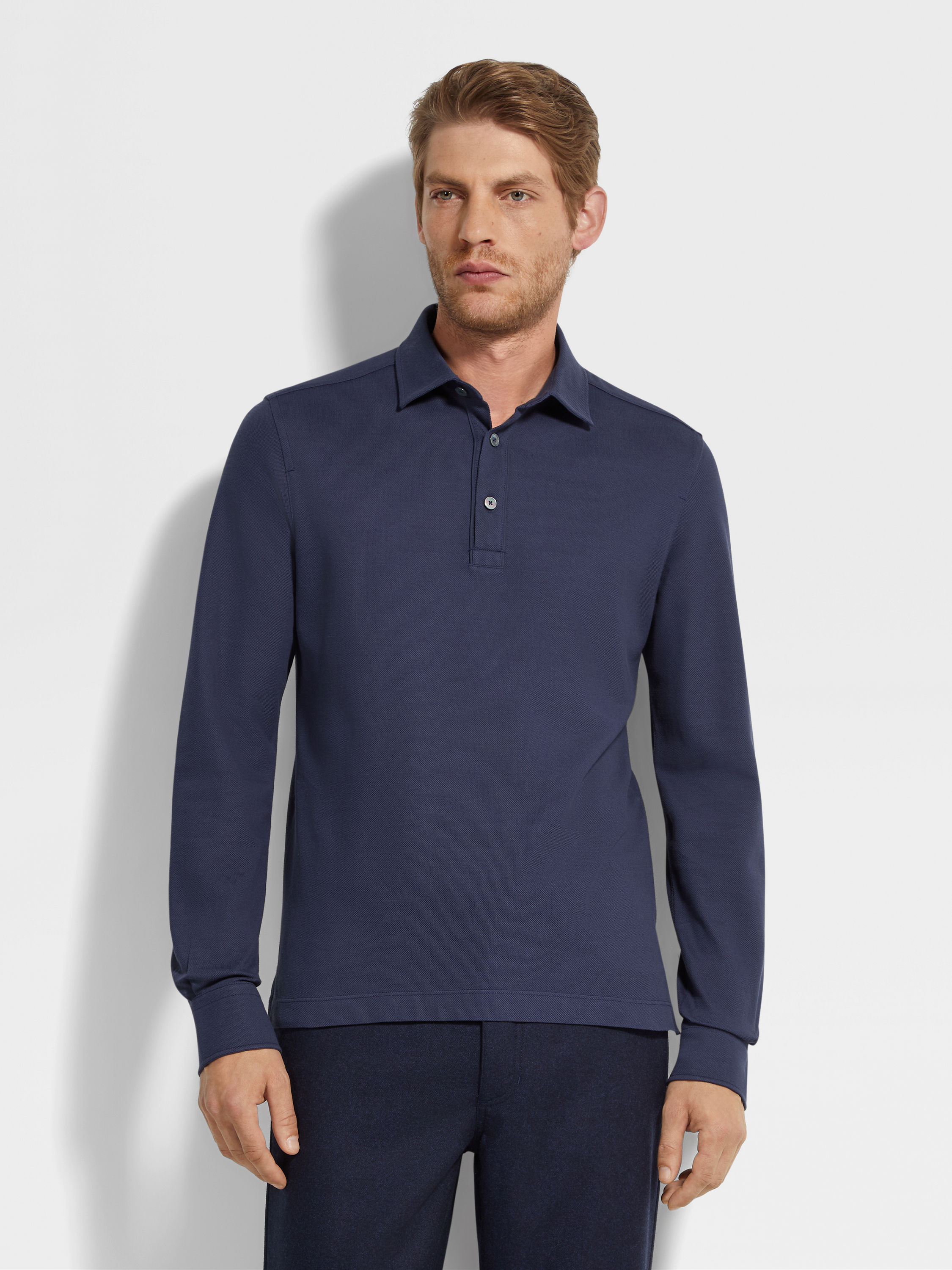 Ink Blue Cotton Piquet Polo Shirt Product detail photo #3