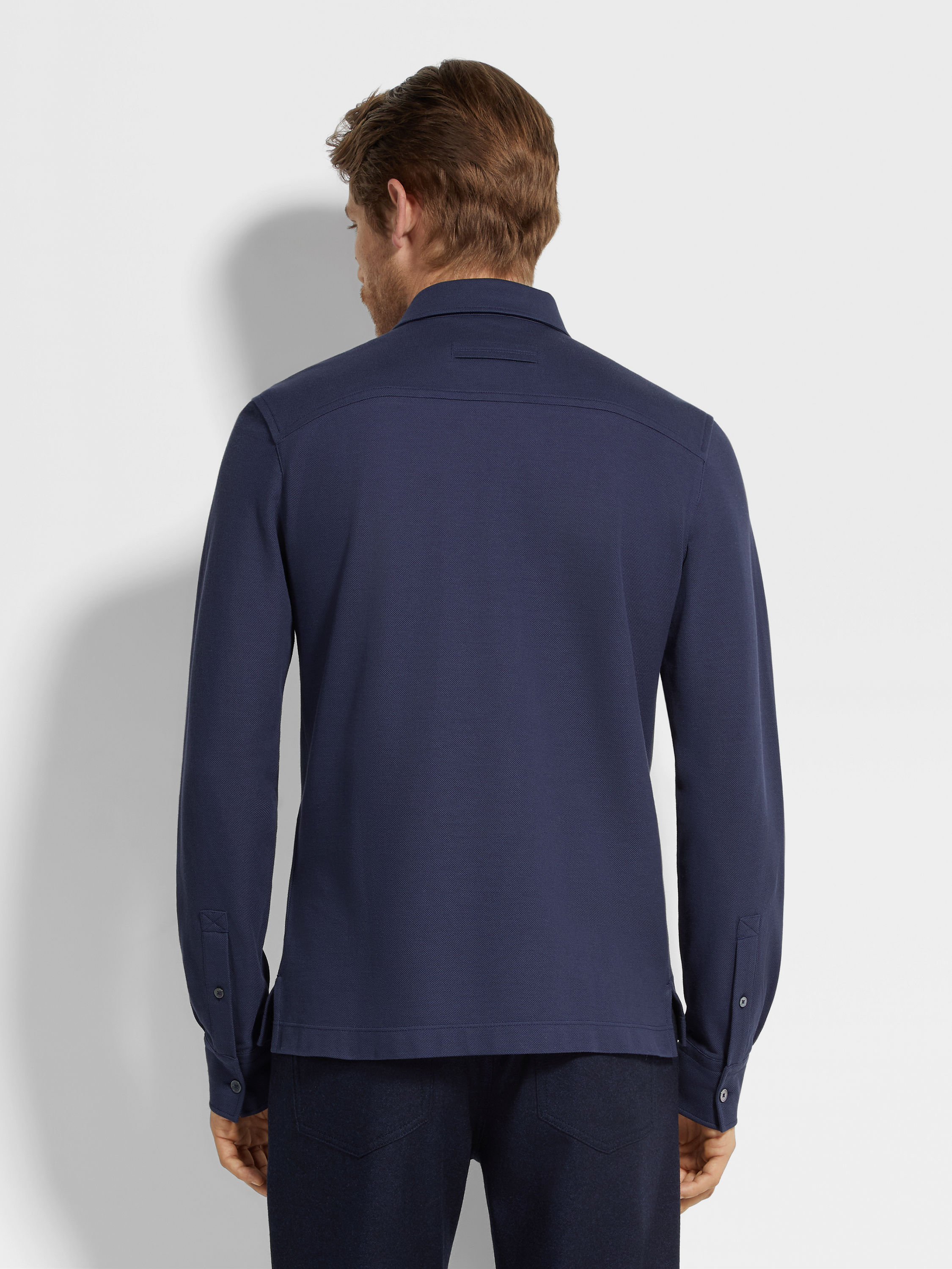 Ink Blue Cotton Piquet Polo Shirt Product detail photo #4