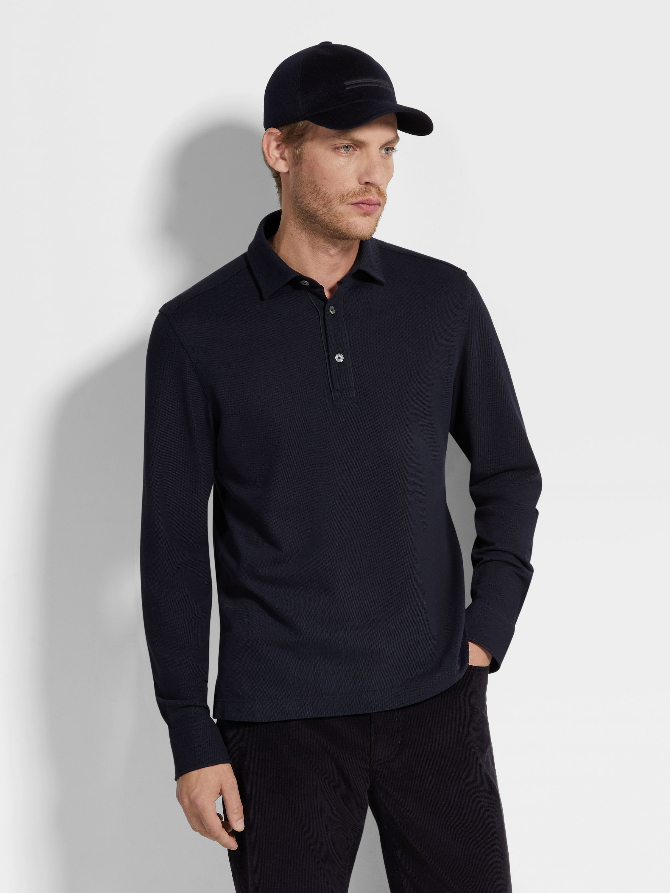 Navy Blue Cotton Piquet Polo Shirt Product detail photo #2