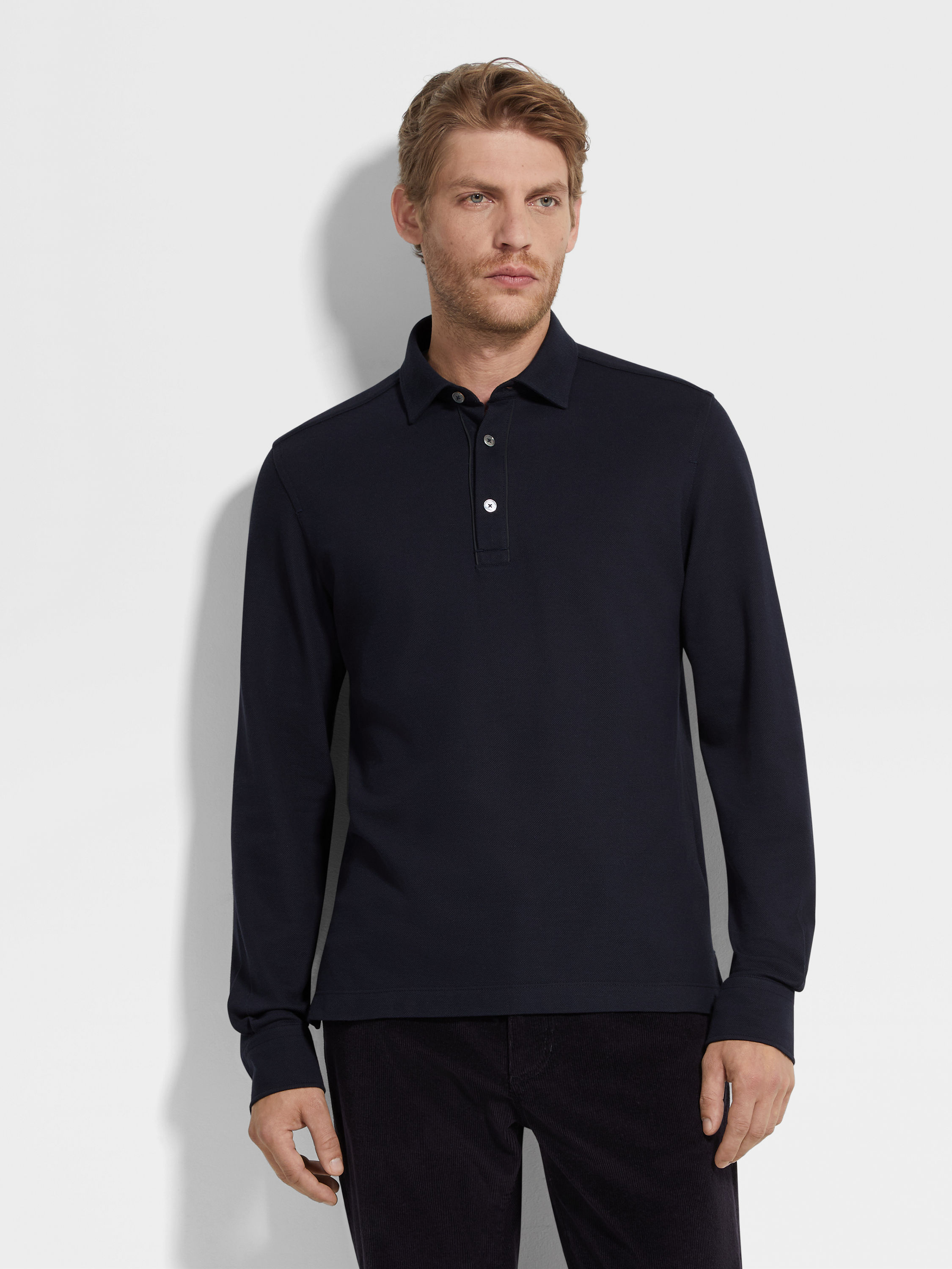 Navy Blue Cotton Piquet Polo Shirt Product detail photo #3