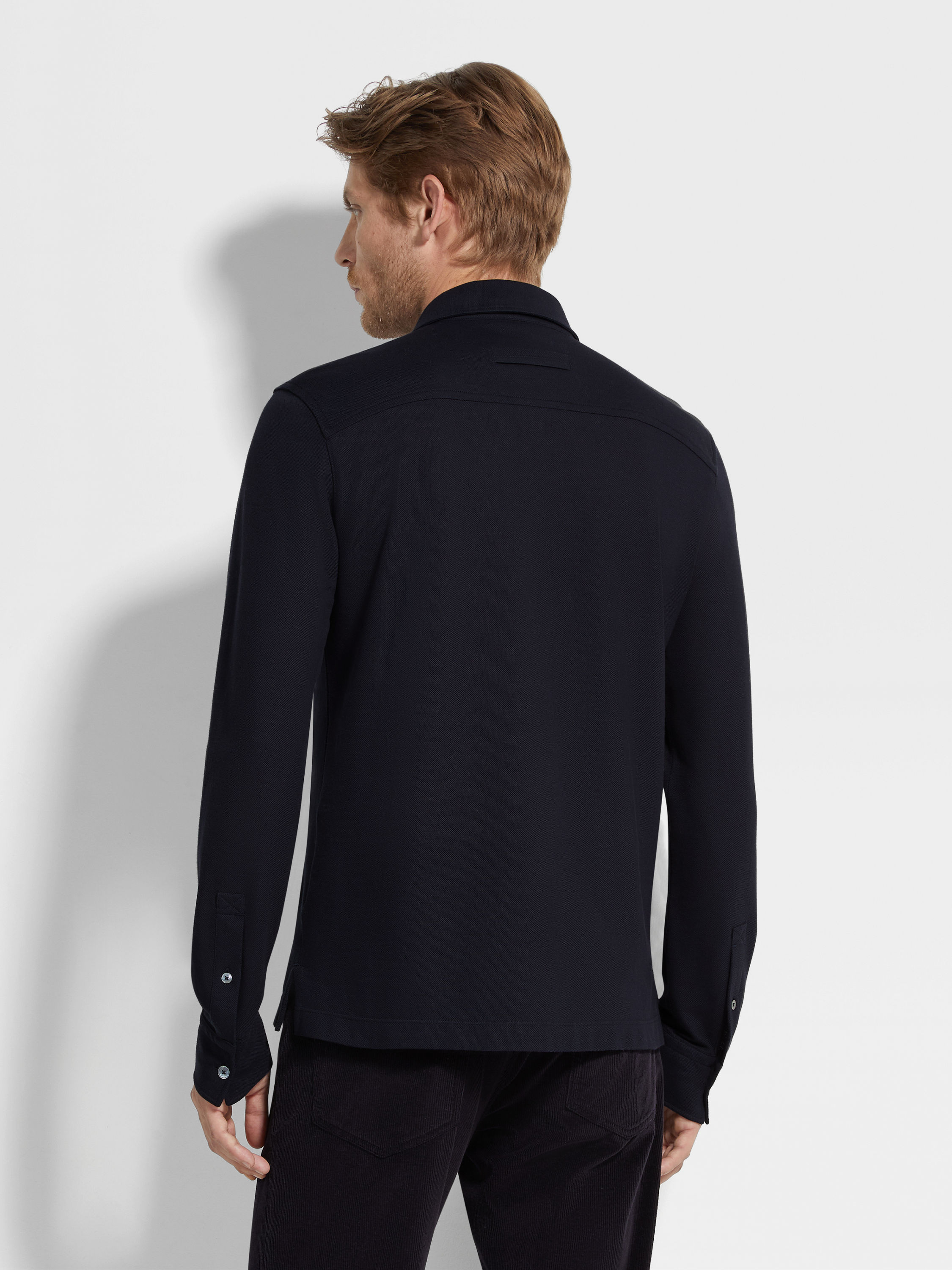 Navy Blue Cotton Piquet Polo Shirt Product detail photo #4