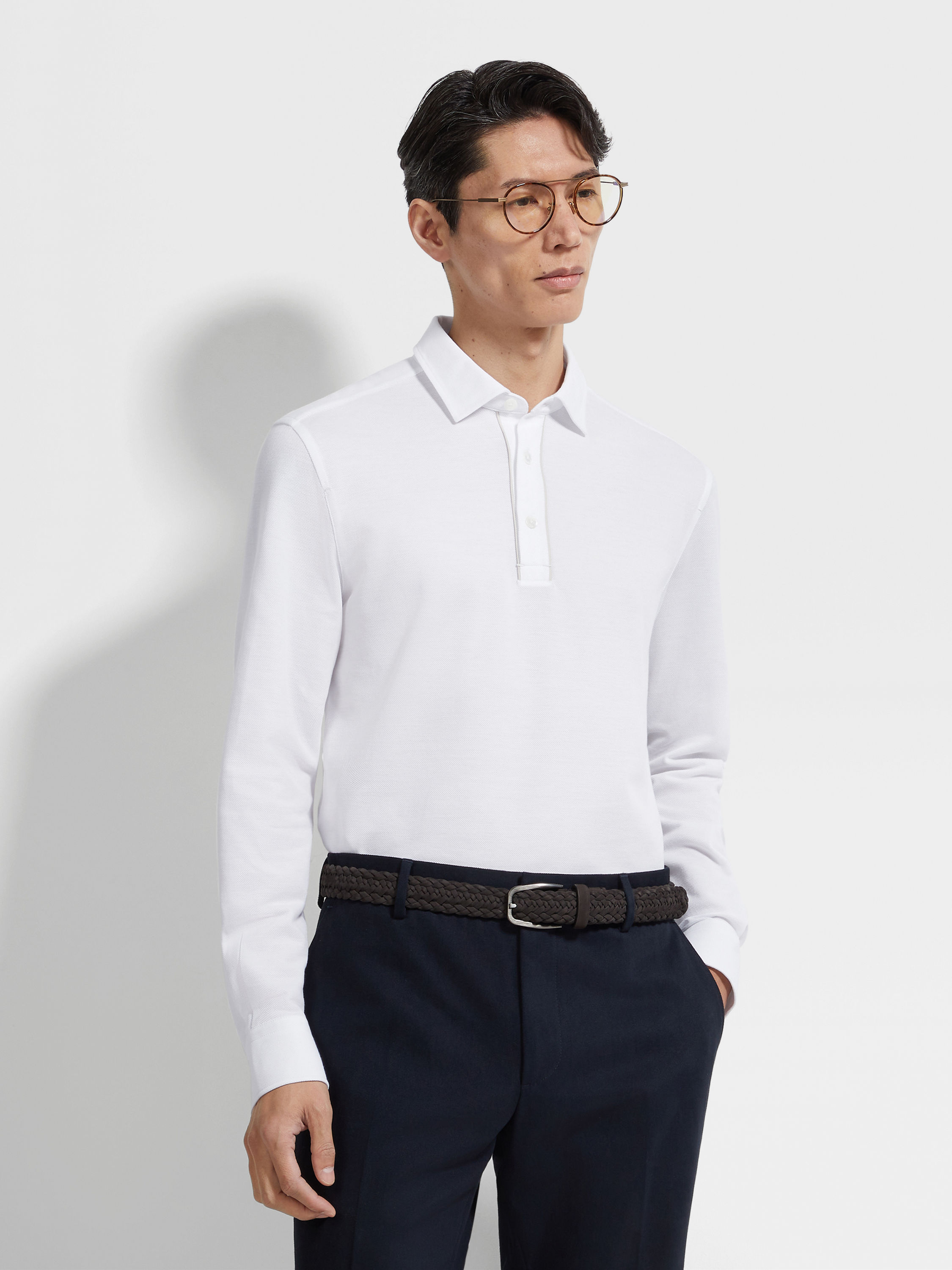 Optical White Cotton Piquet Polo Shirt Product detail photo #2