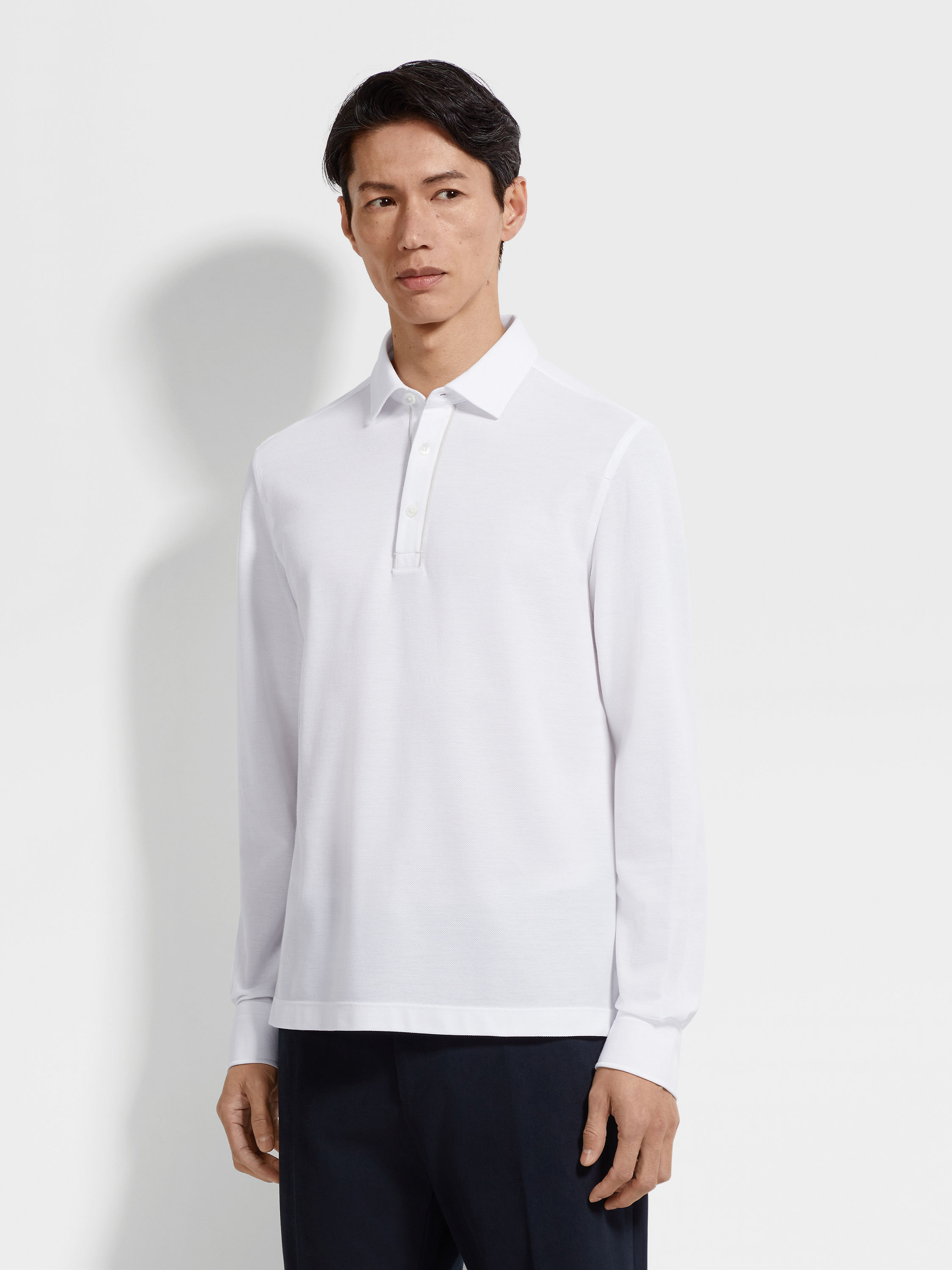 Optical White Cotton Piquet Polo Shirt Product detail photo #3