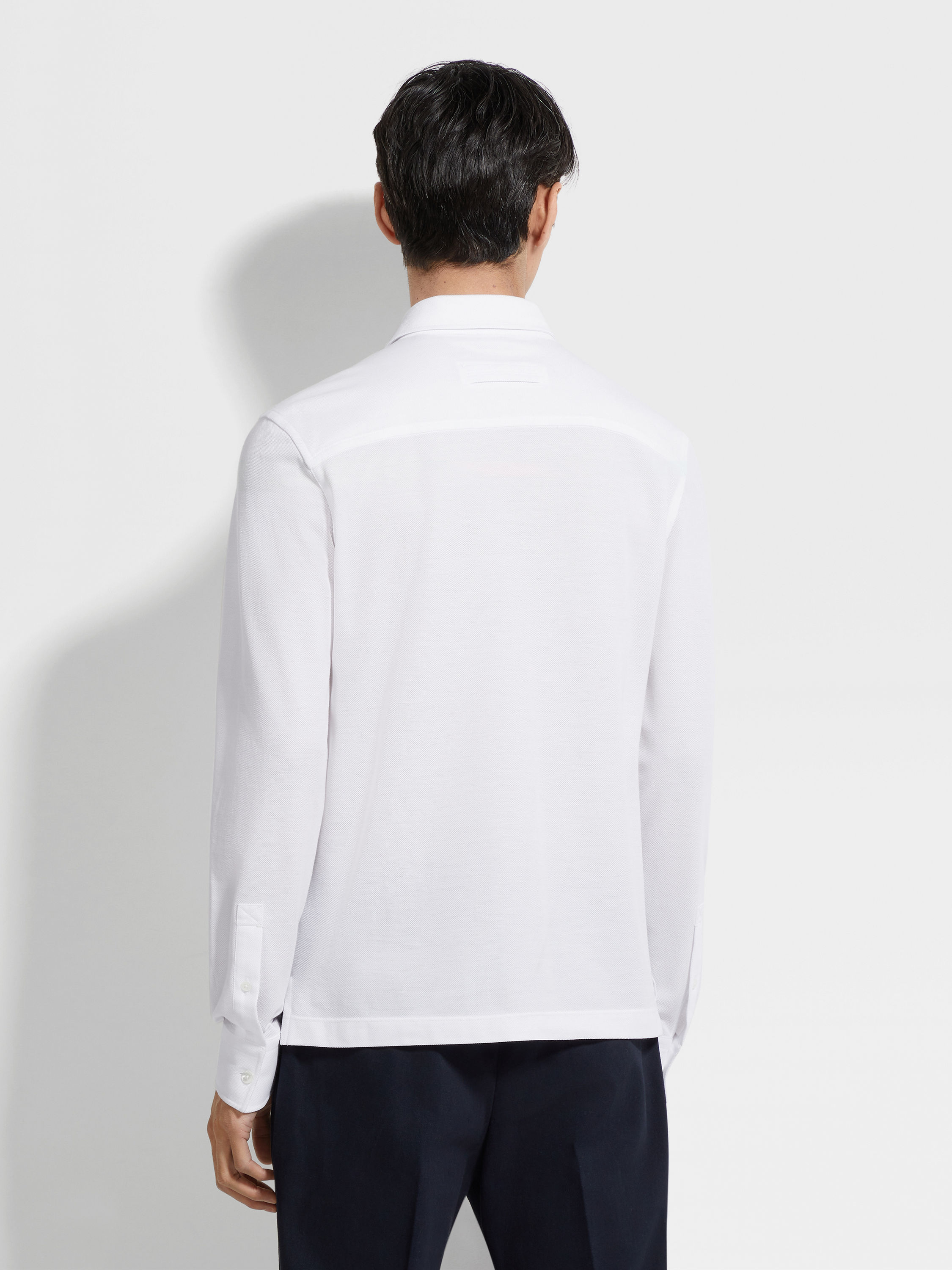 Optical White Cotton Piquet Polo Shirt Product detail photo #4