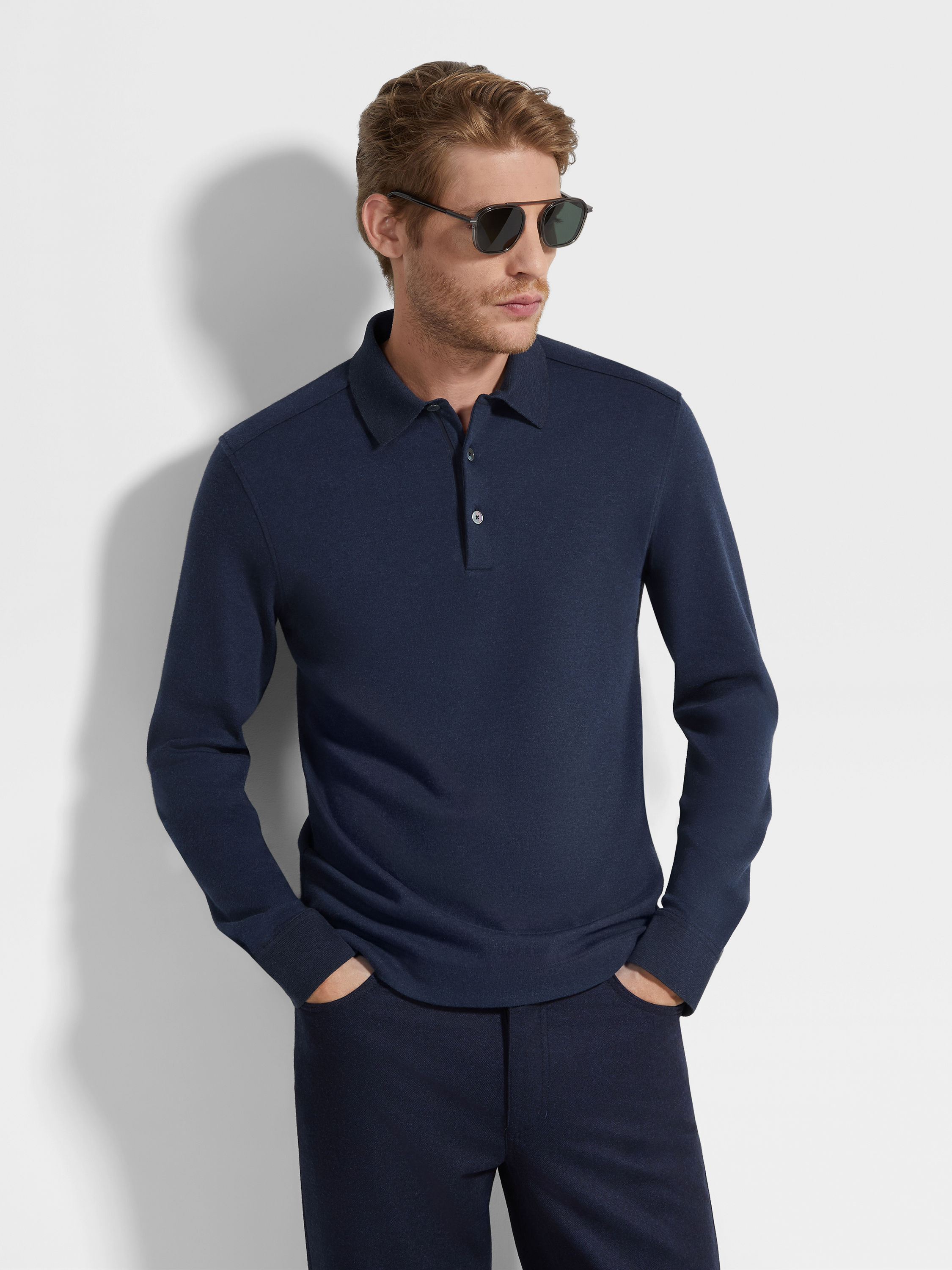 Ink Blue Cotton Polo Shirt Product detail photo #2