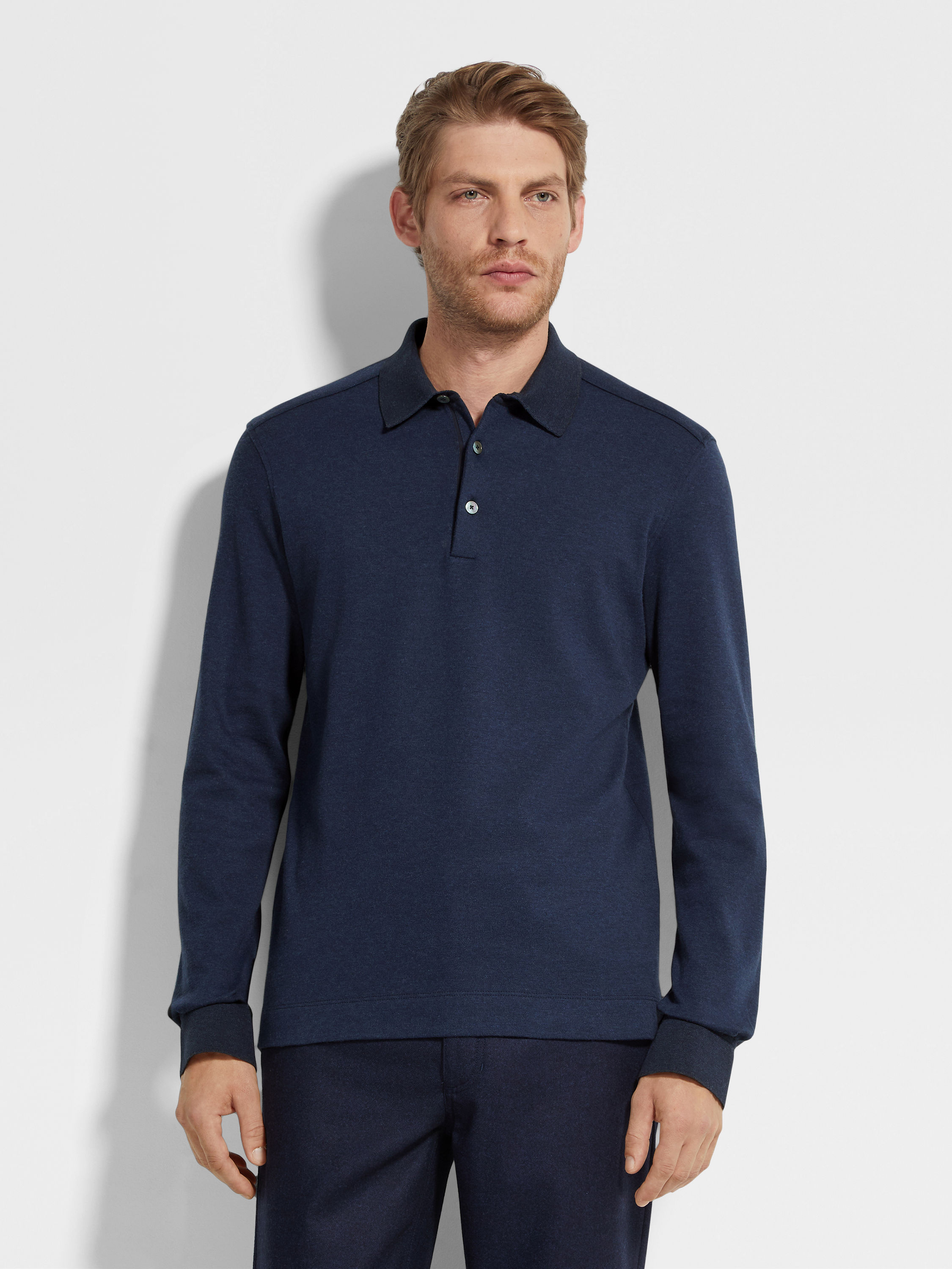 Ink Blue Cotton Polo Shirt Product detail photo #3