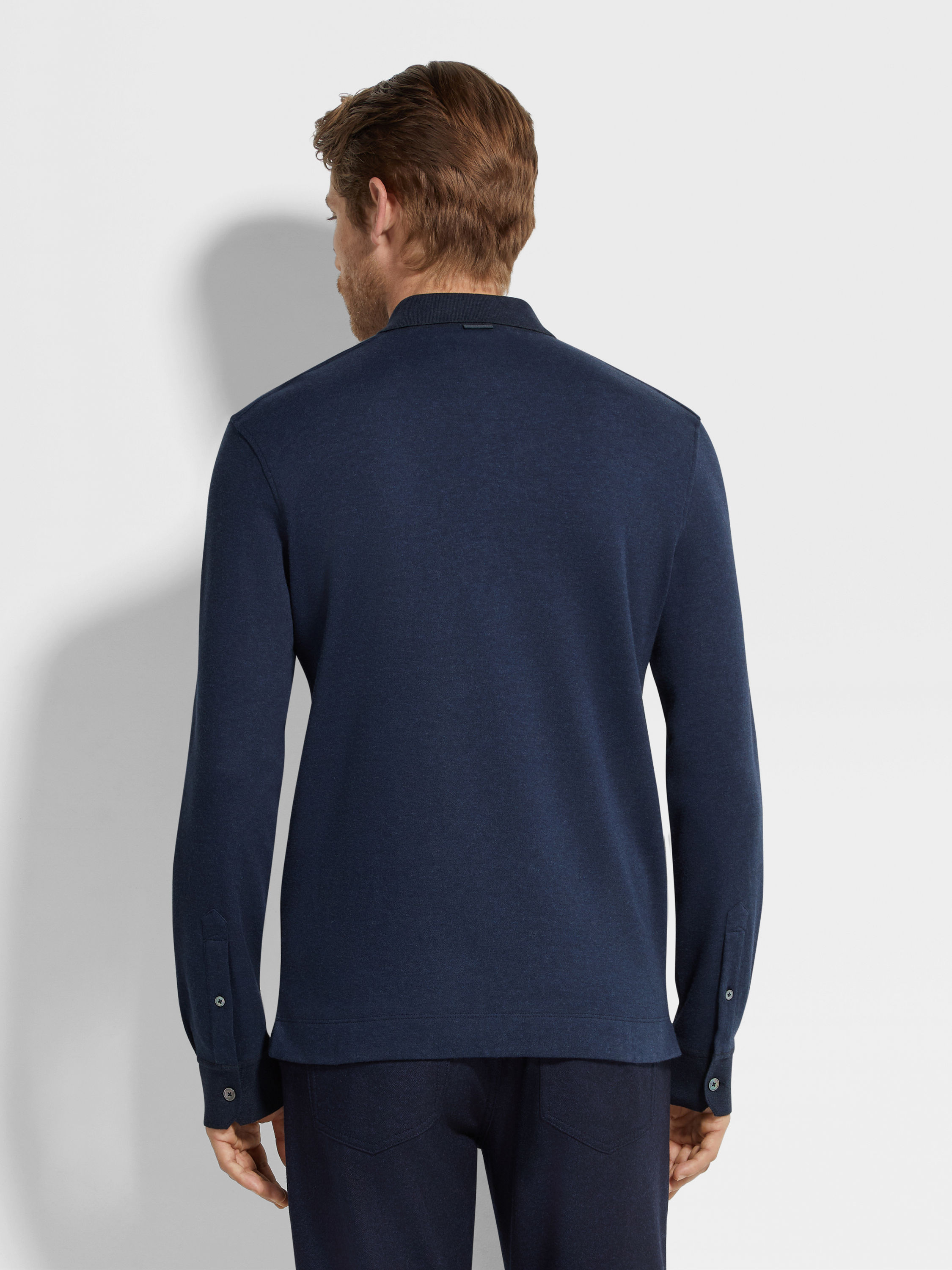 Ink Blue Cotton Polo Shirt Product detail photo #4