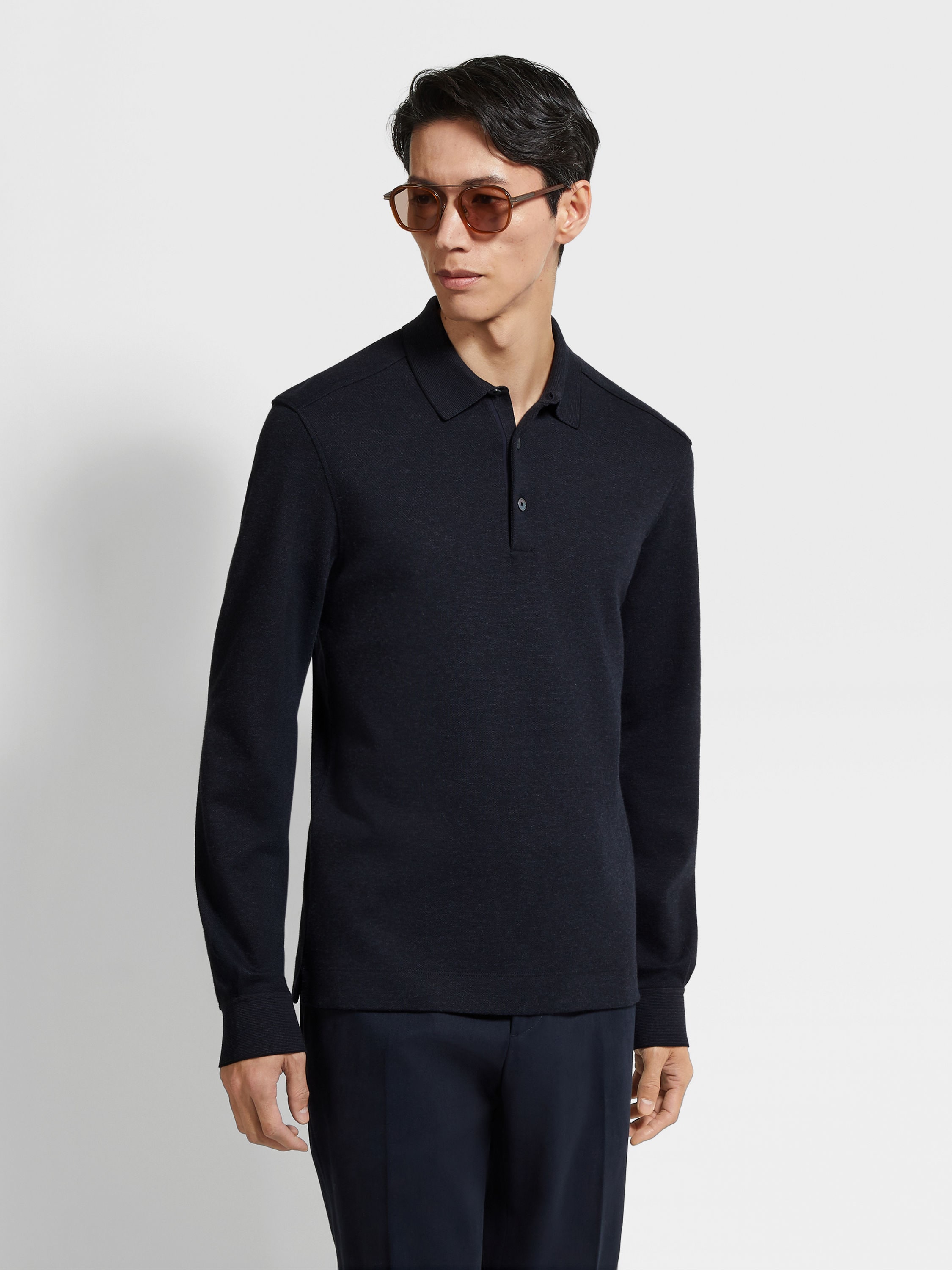 Navy Blue Cotton Polo Shirt Product detail photo #2