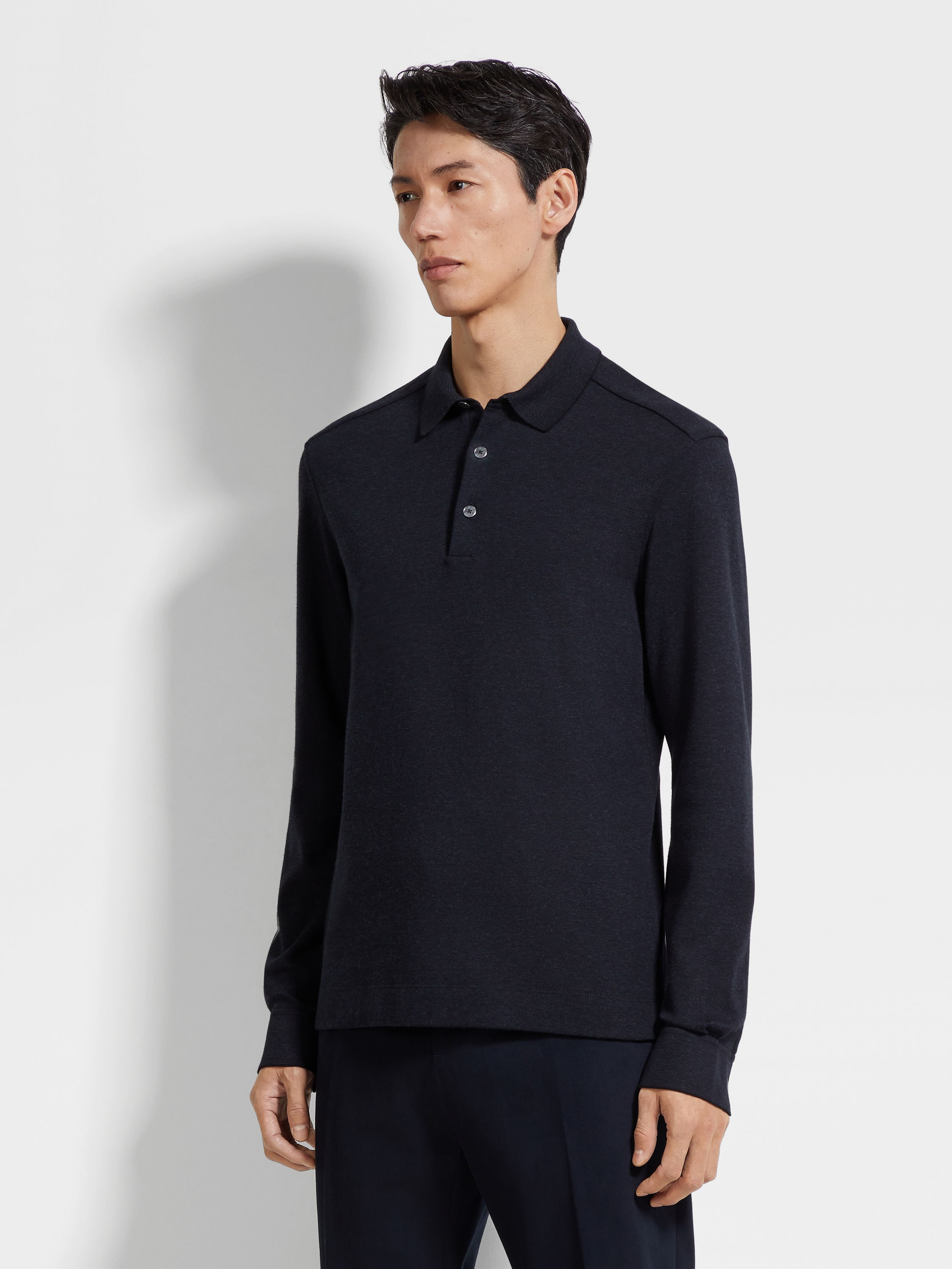 Navy Blue Cotton Polo Shirt Product detail photo #3