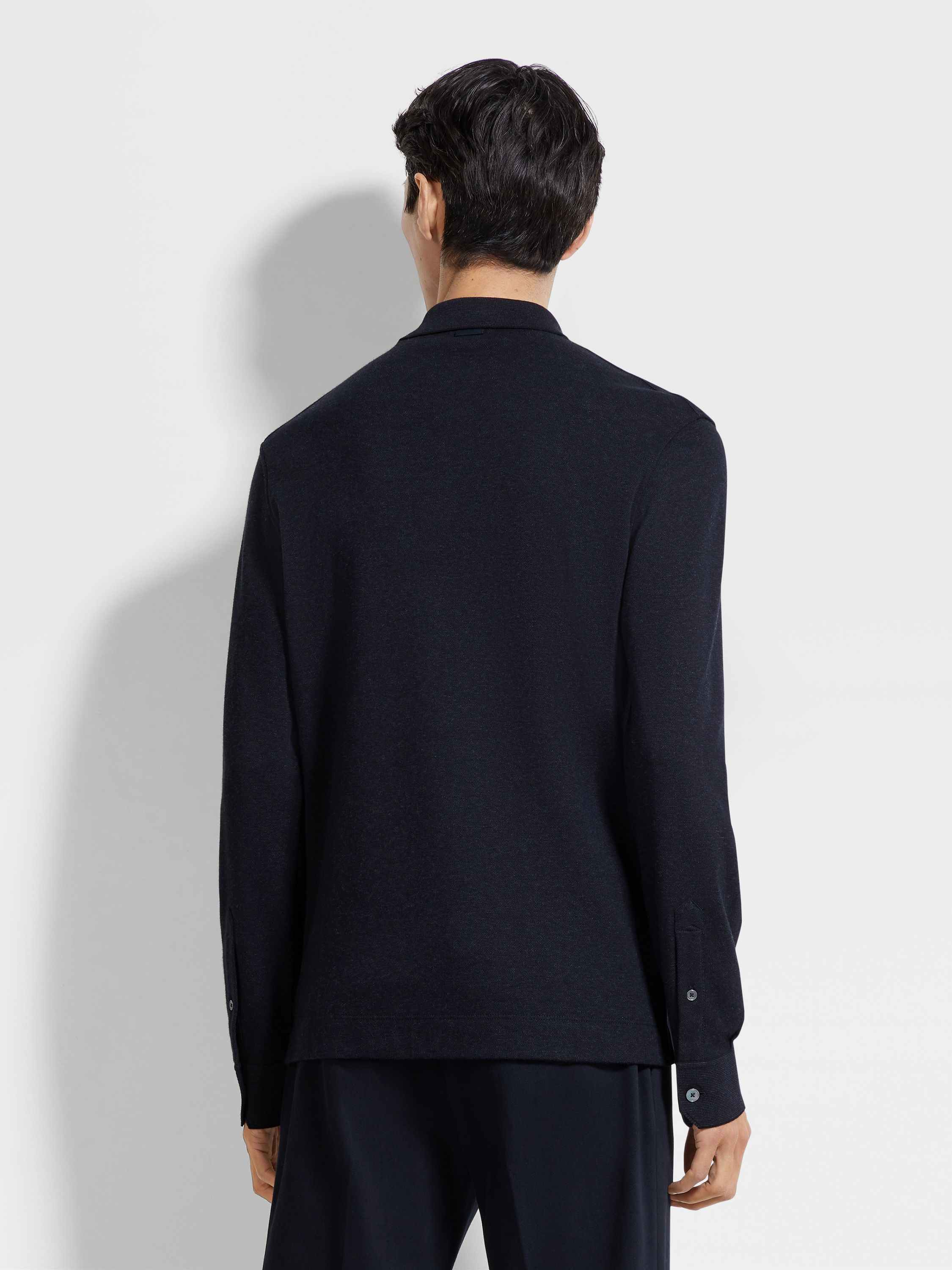 Navy Blue Cotton Polo Shirt Product detail photo #4