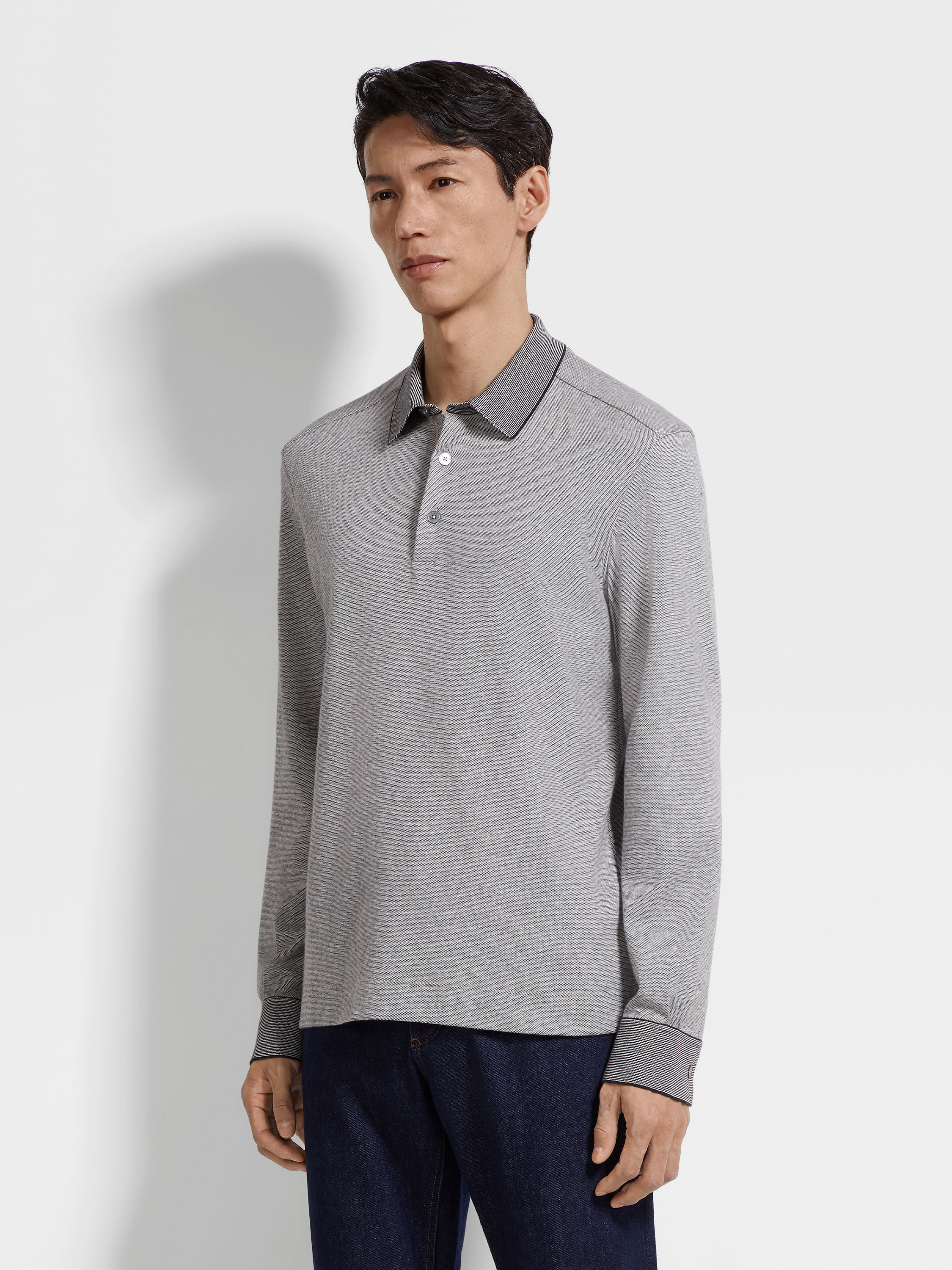 White and Black Cotton Polo Shirt Product detail photo #3