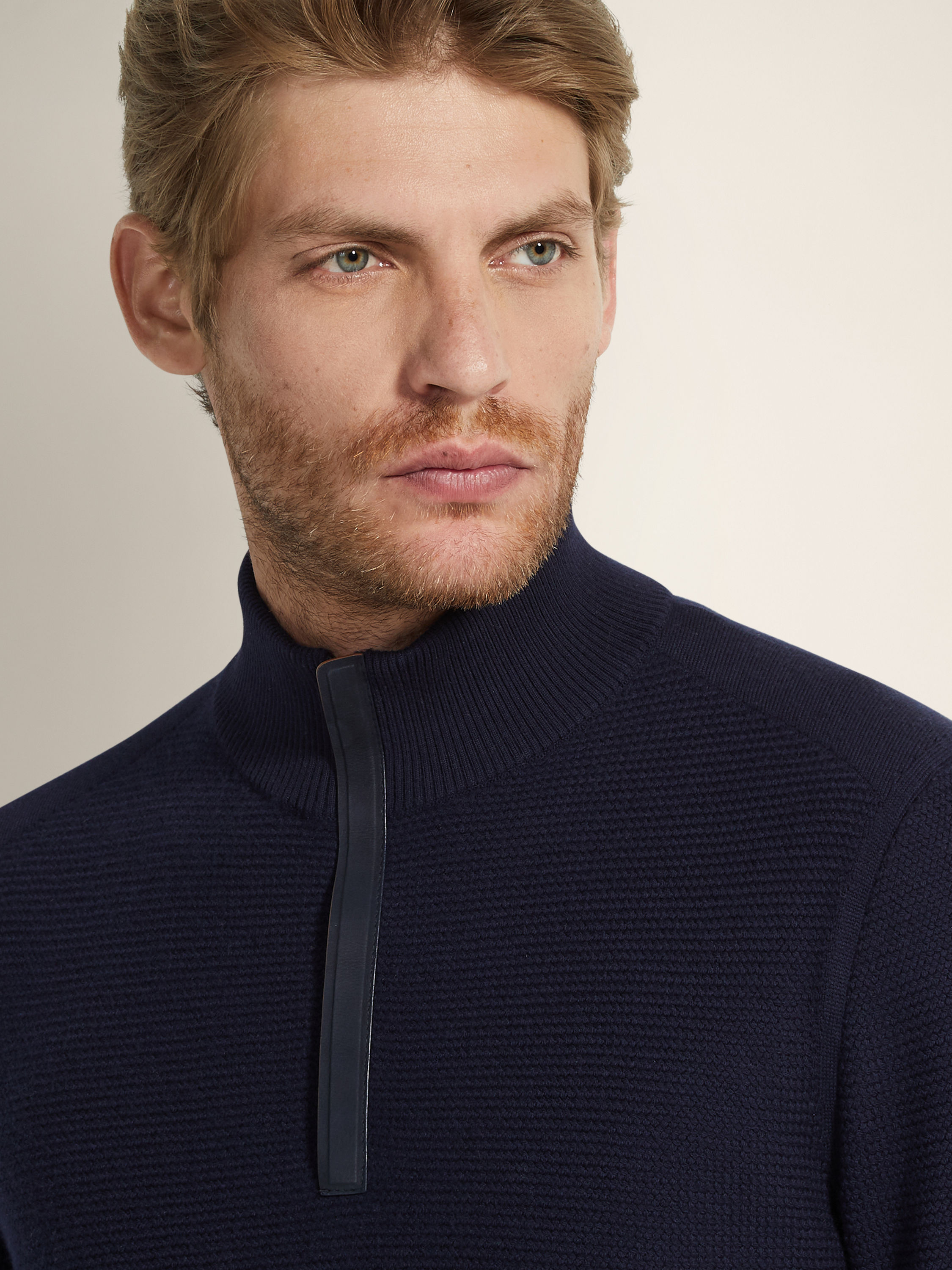 Navy Blue Vellus Aureum Zip Mock Neck Product detail photo #1