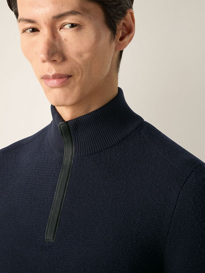 Navy Blue Vellus Aureum Zip Mock Neck Sweater FW26 35514843 | Zegna MX