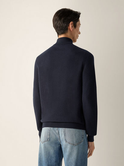 Navy Blue Vellus Aureum Zip Mock Neck Sweater FW26 35514843 | Zegna MX