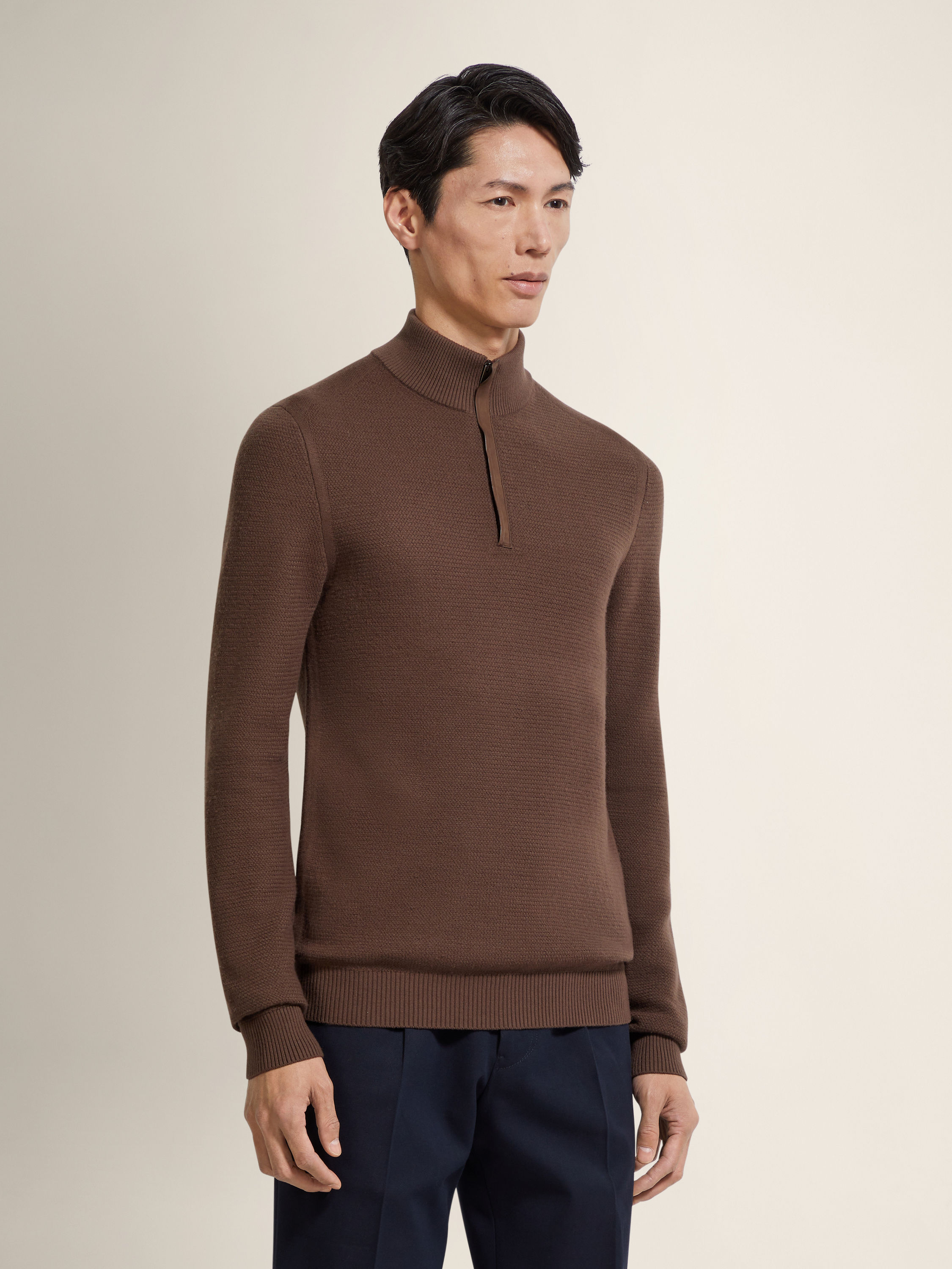 Brown Vellus Aureum Zip Mock Neck Product detail photo #3