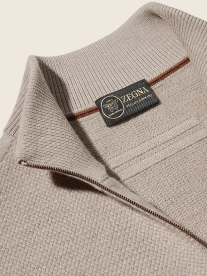 Light Taupe Vellus Aureum Zip Mock Neck Sweater FW26 35514879