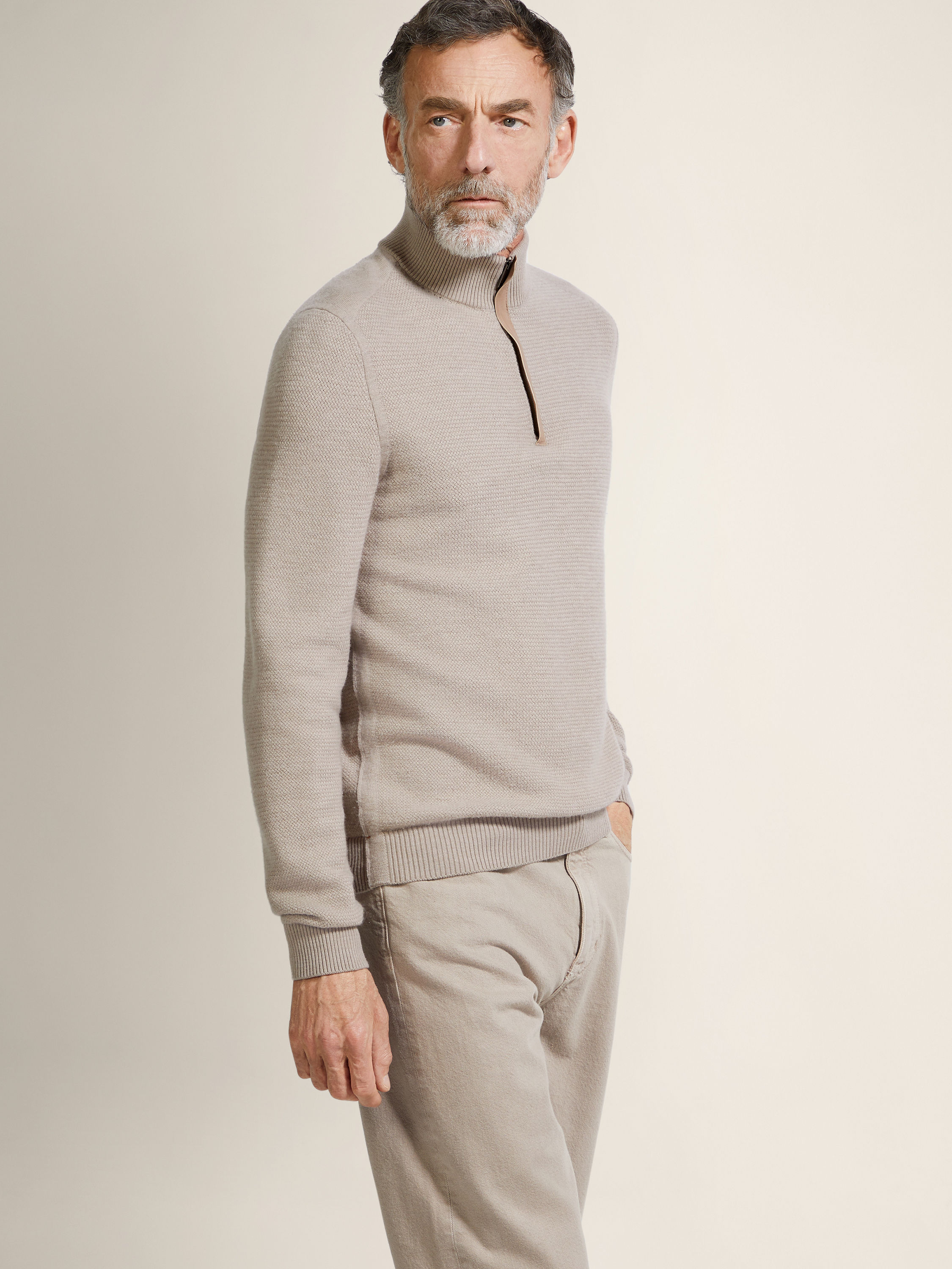 Light Taupe Vellus Aureum Zip Mock Neck Product detail photo #2