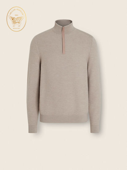 Light Taupe Vellus Aureum Zip Mock Neck FW25 35514879 | Zegna JP