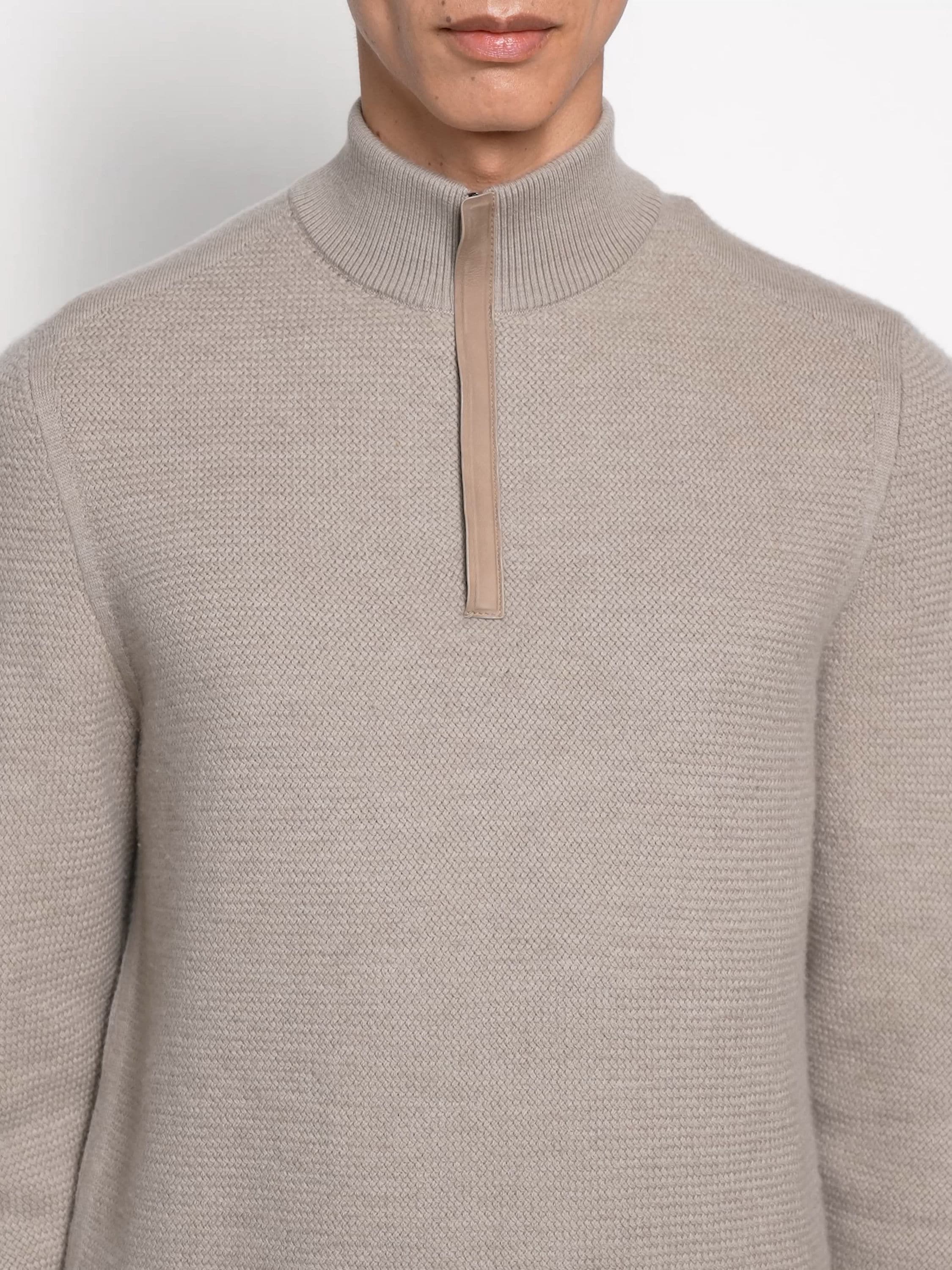 Light Taupe Vellus Aureum Zip Mock Neck