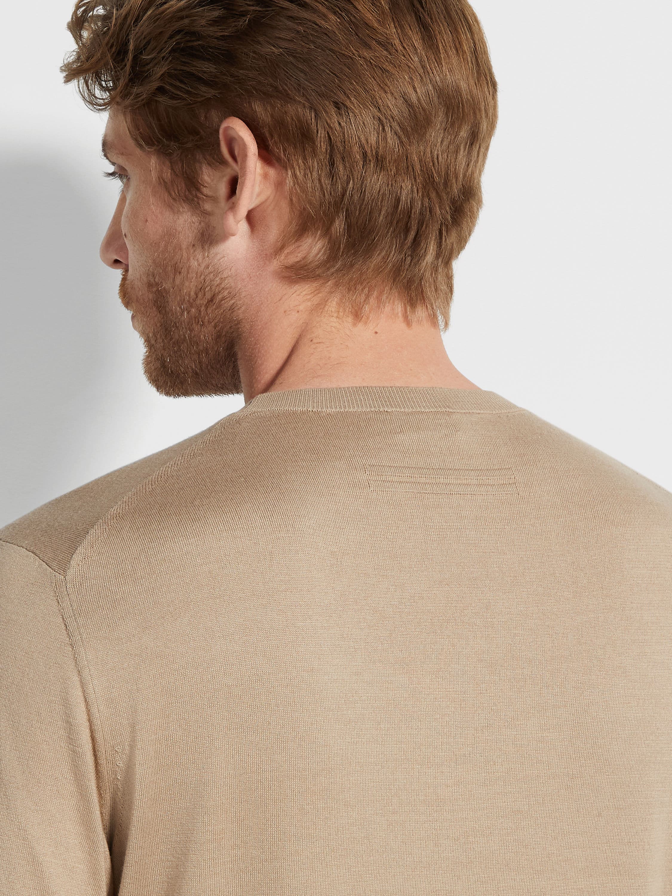 Light Taupe Mélange Premium Cotton T-shirt Product detail photo #1