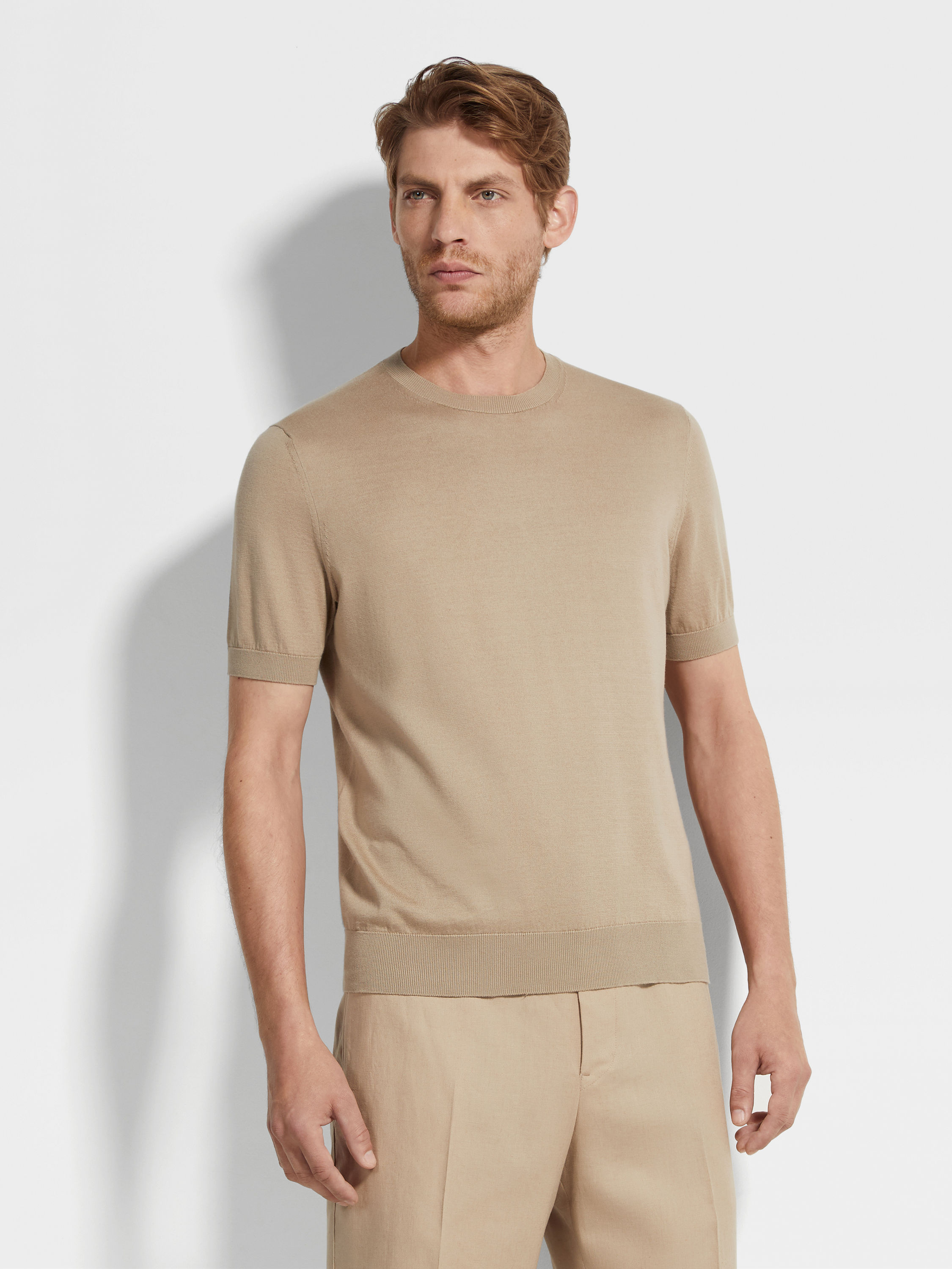 Light Taupe Mélange Premium Cotton T-shirt Product detail photo #3