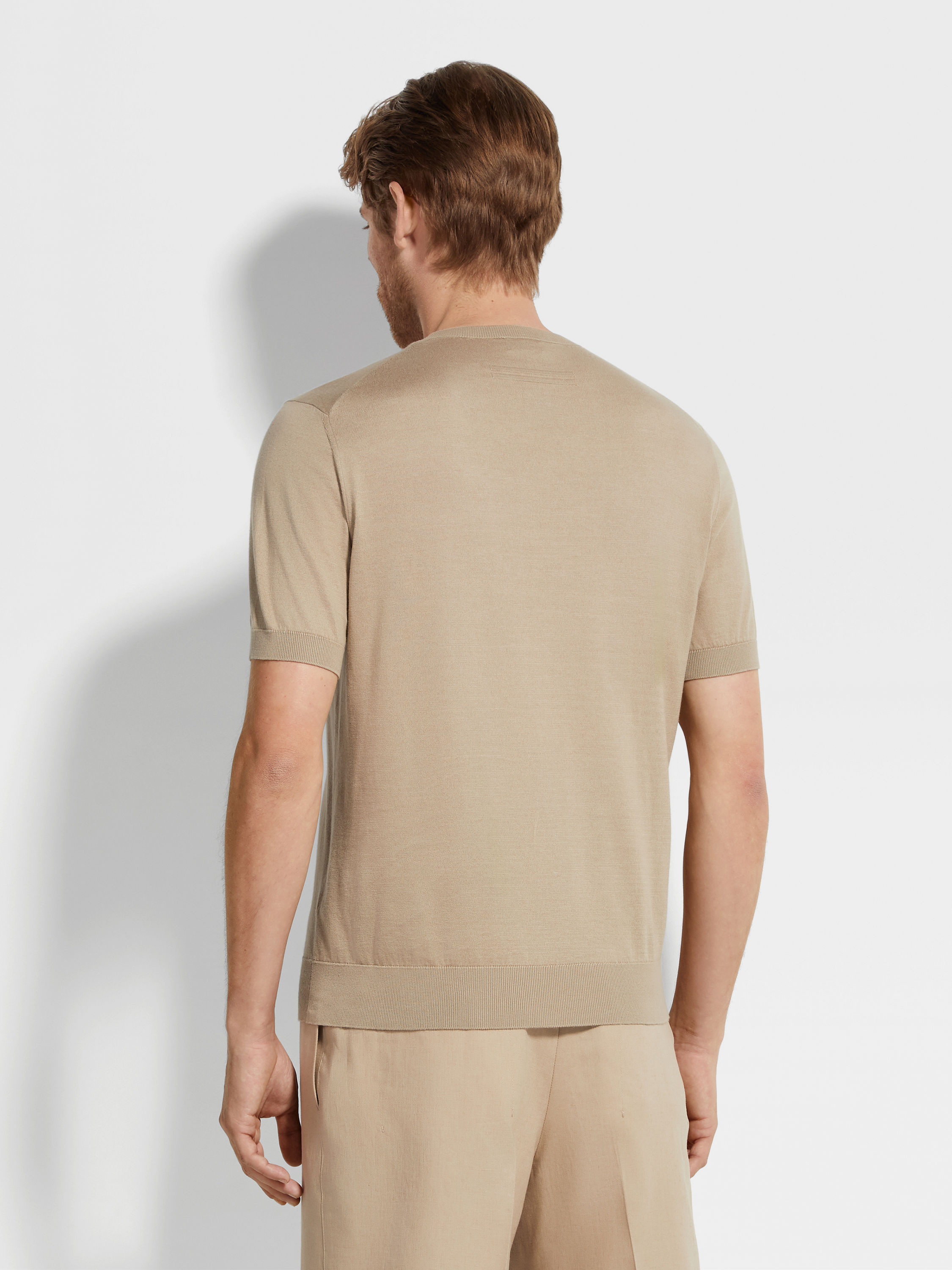 Light Taupe Mélange Premium Cotton T-shirt Product detail photo #4