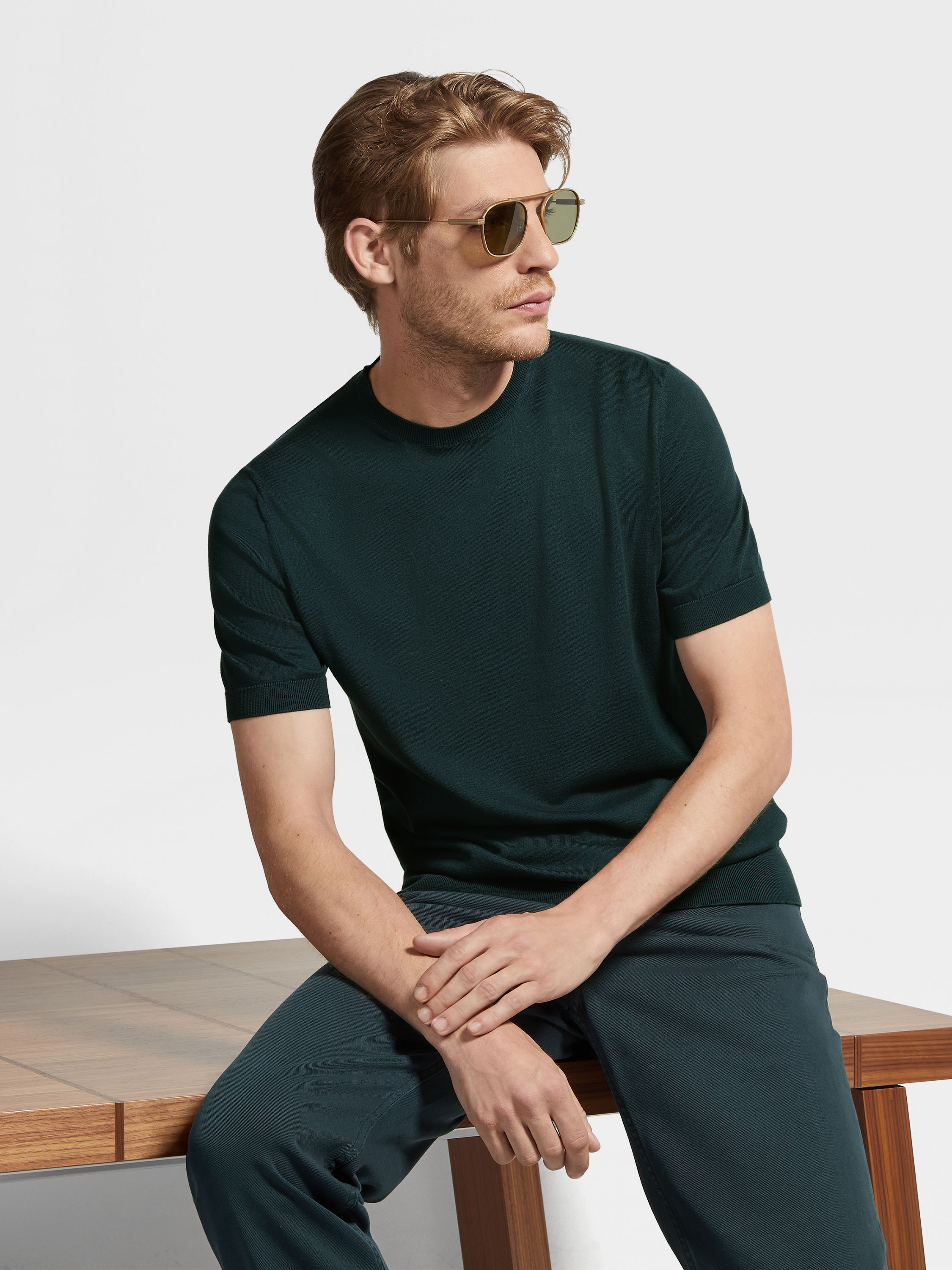 Dark Green Mélange Premium Cotton T-shirt Product detail photo #2