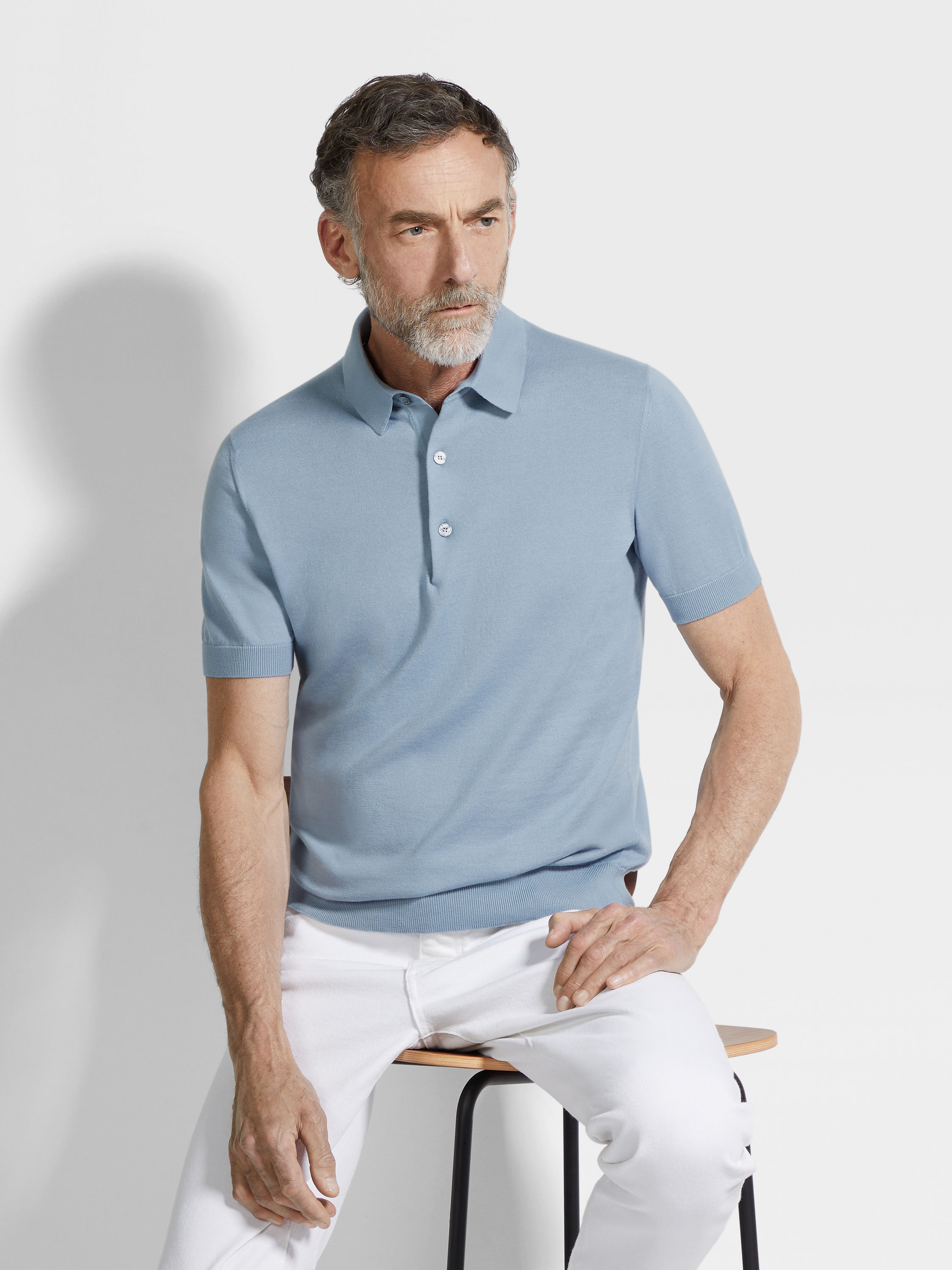 Polo en Premium Cotton Azul Claro Mixto Foto #2 de detalle del producto