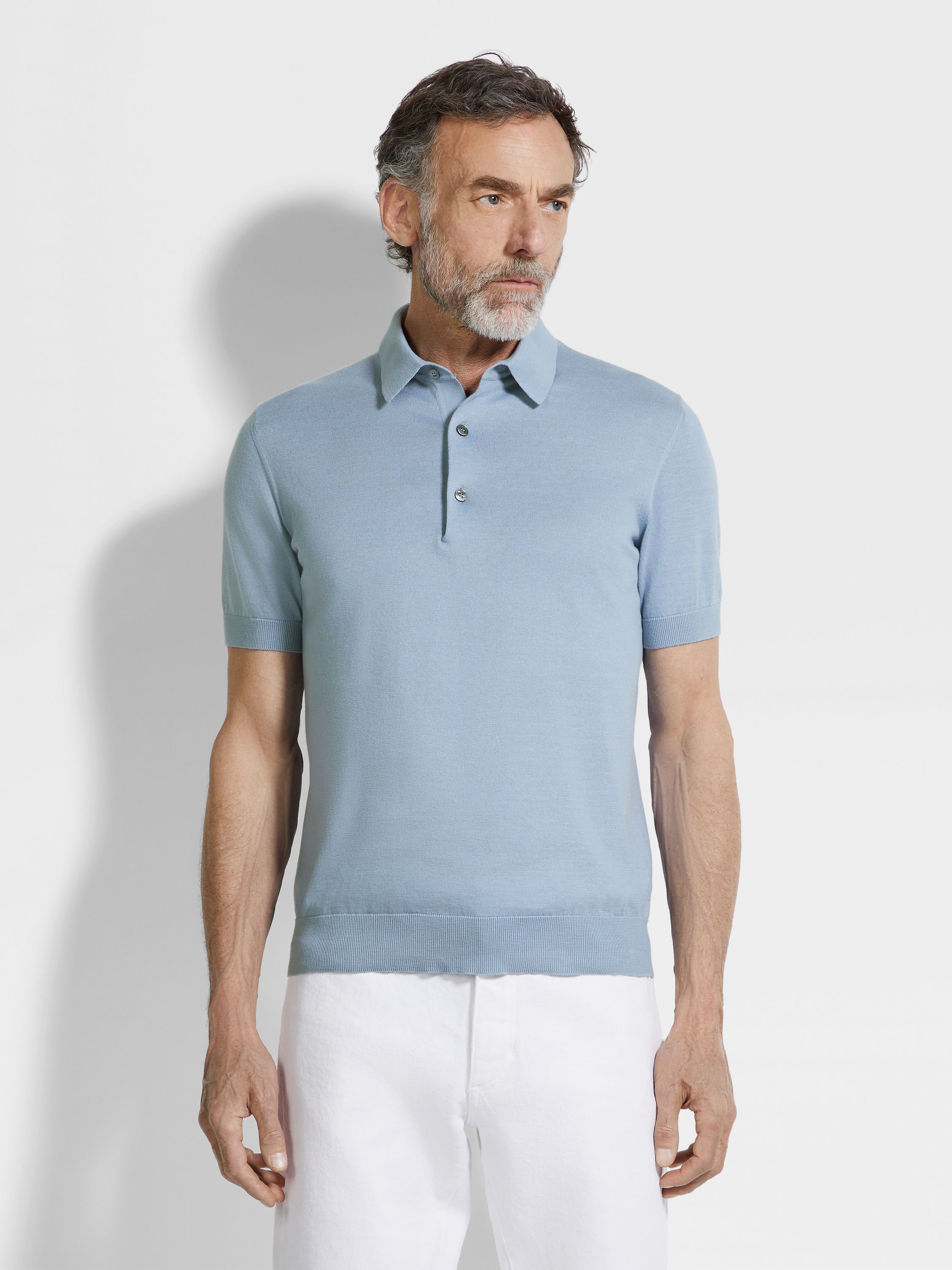 Polo en Premium Cotton Azul Claro Mixto Foto #3 de detalle del producto