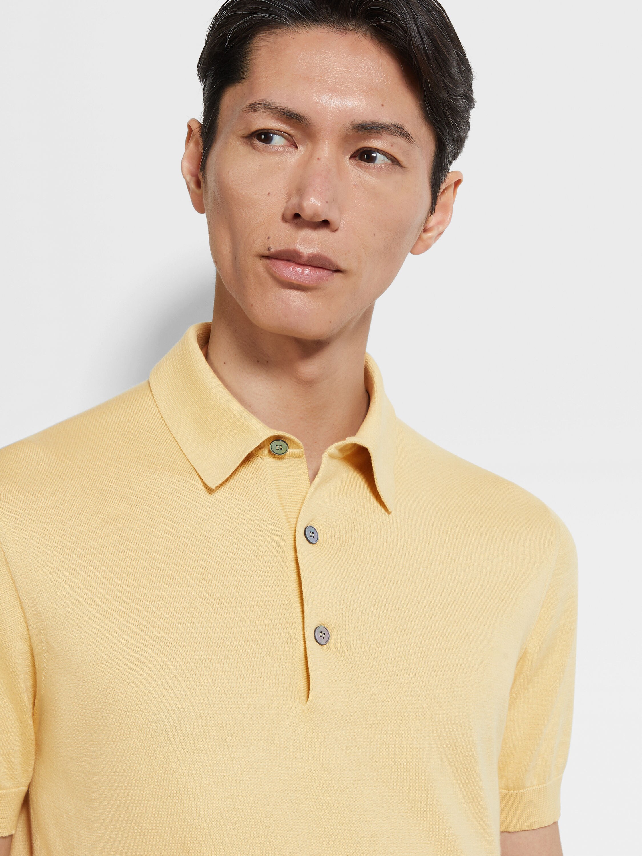 Pastel Yellow Mélange Premium Cotton Polo Shirt Product detail photo #1