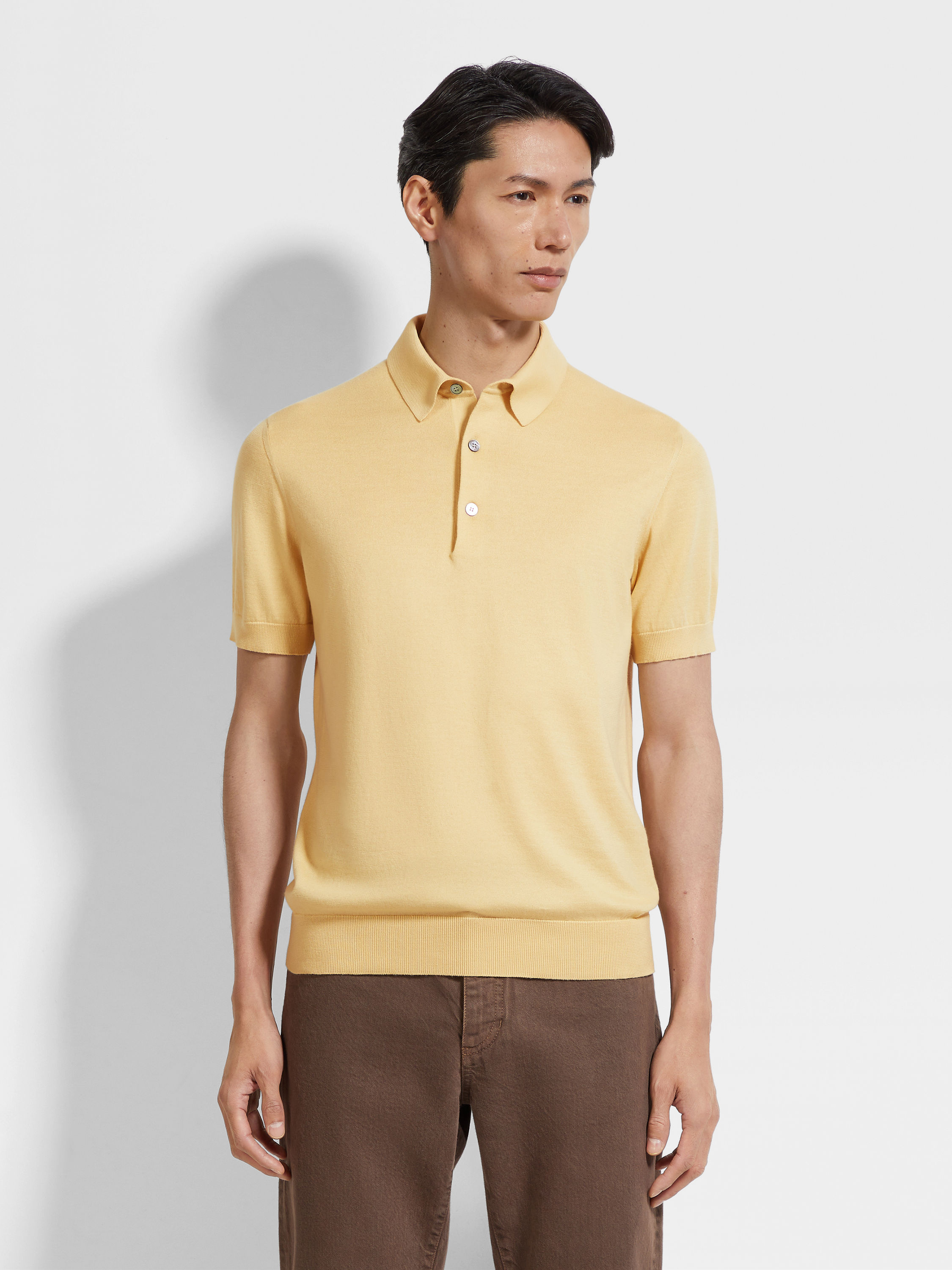 Pastel Yellow Mélange Premium Cotton Polo Shirt Product detail photo #3