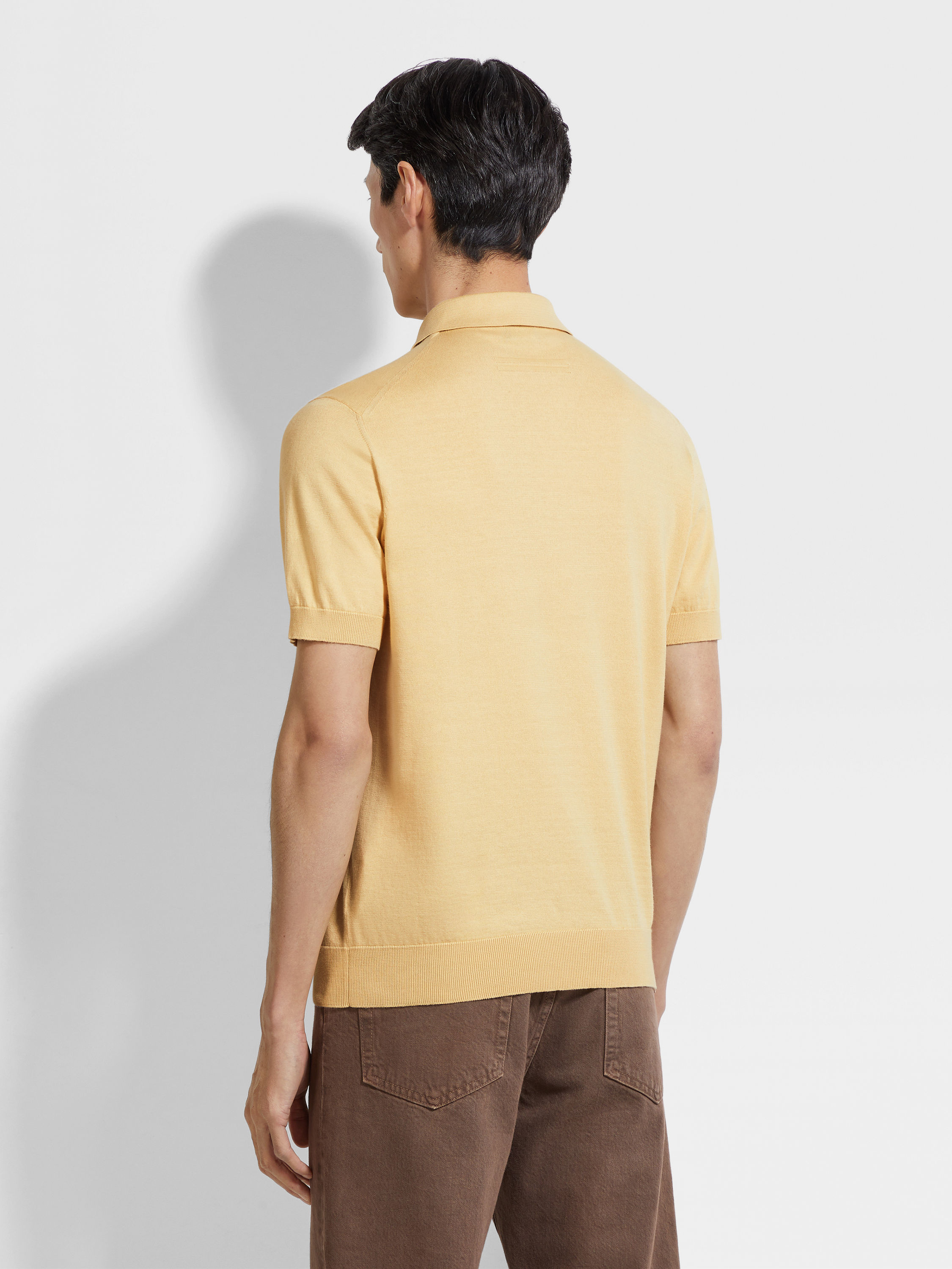 Pastel Yellow Mélange Premium Cotton Polo Shirt Product detail photo #4