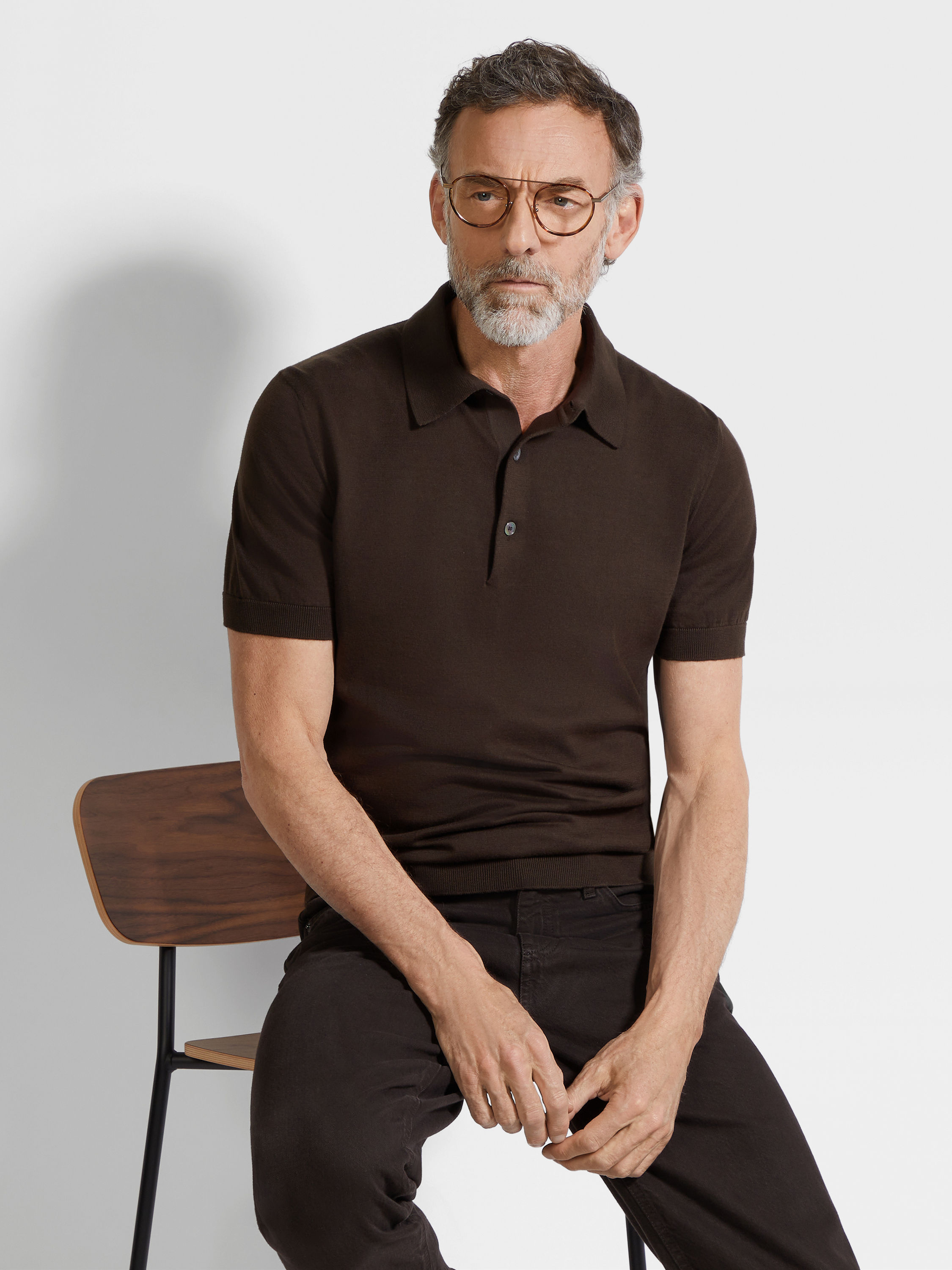 Polo en Premium Cotton Marrón Oscuro Mixto Foto #2 de detalle del producto