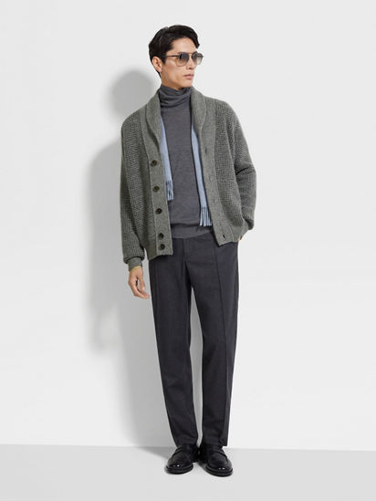 Grey Mélange Cashmere and Mohair Cardigan FW25 35501845 | Zegna ROW