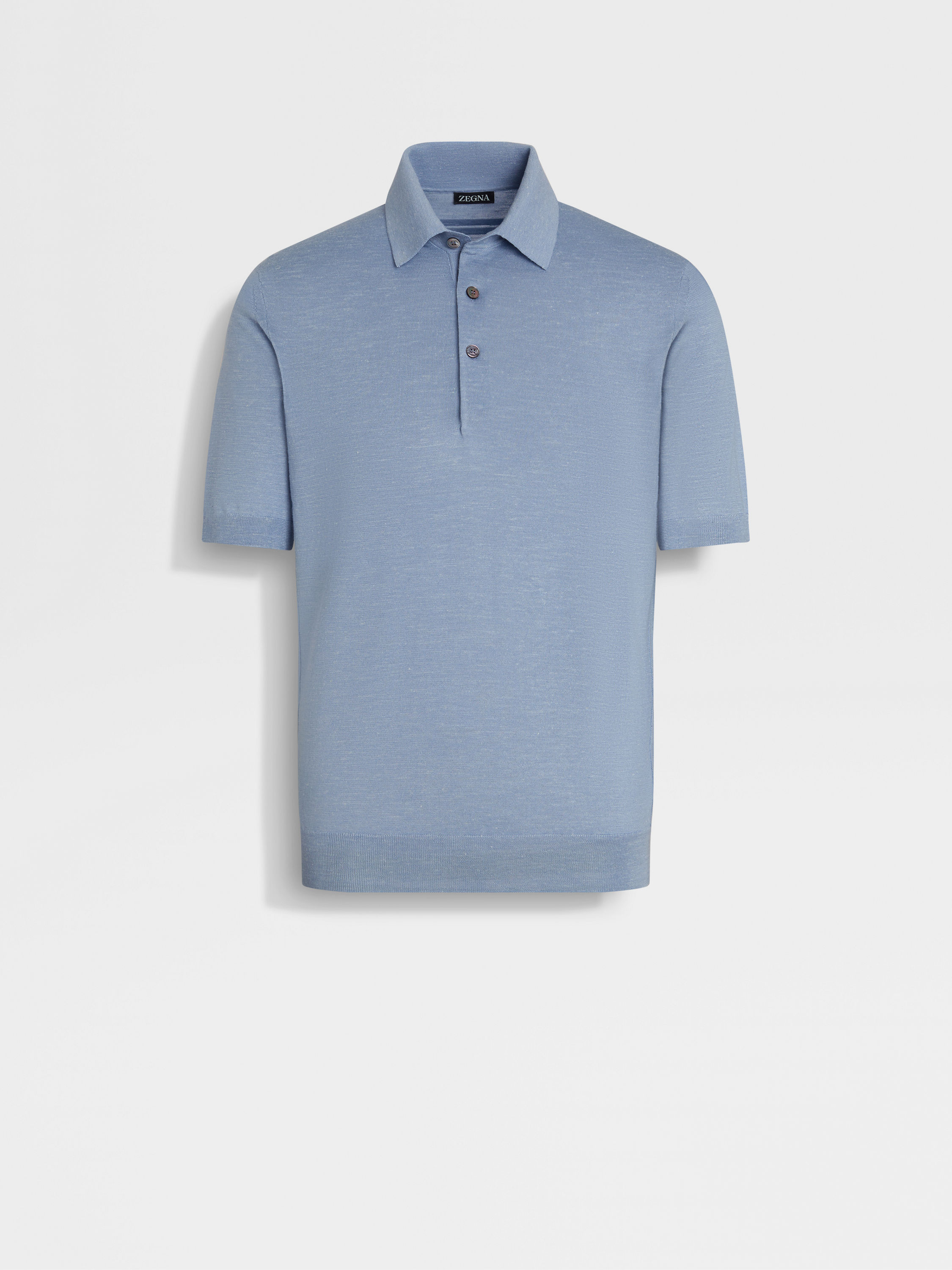 Light Blue Mélange Silk Cashmere and Linen Polo Shirt Main product photo