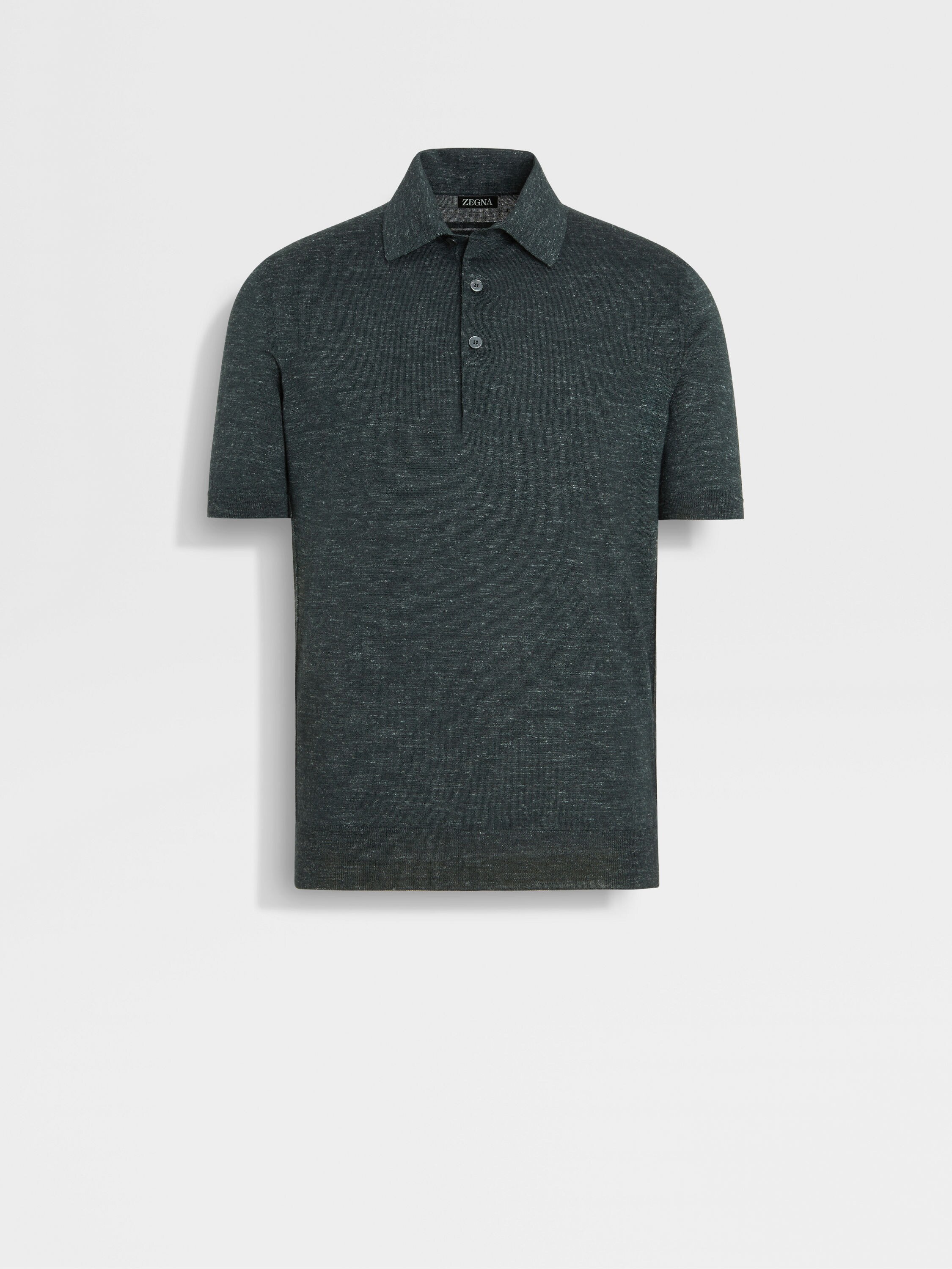 Dark Green Mélange Silk Cashmere and Linen Polo Shirt Main product photo