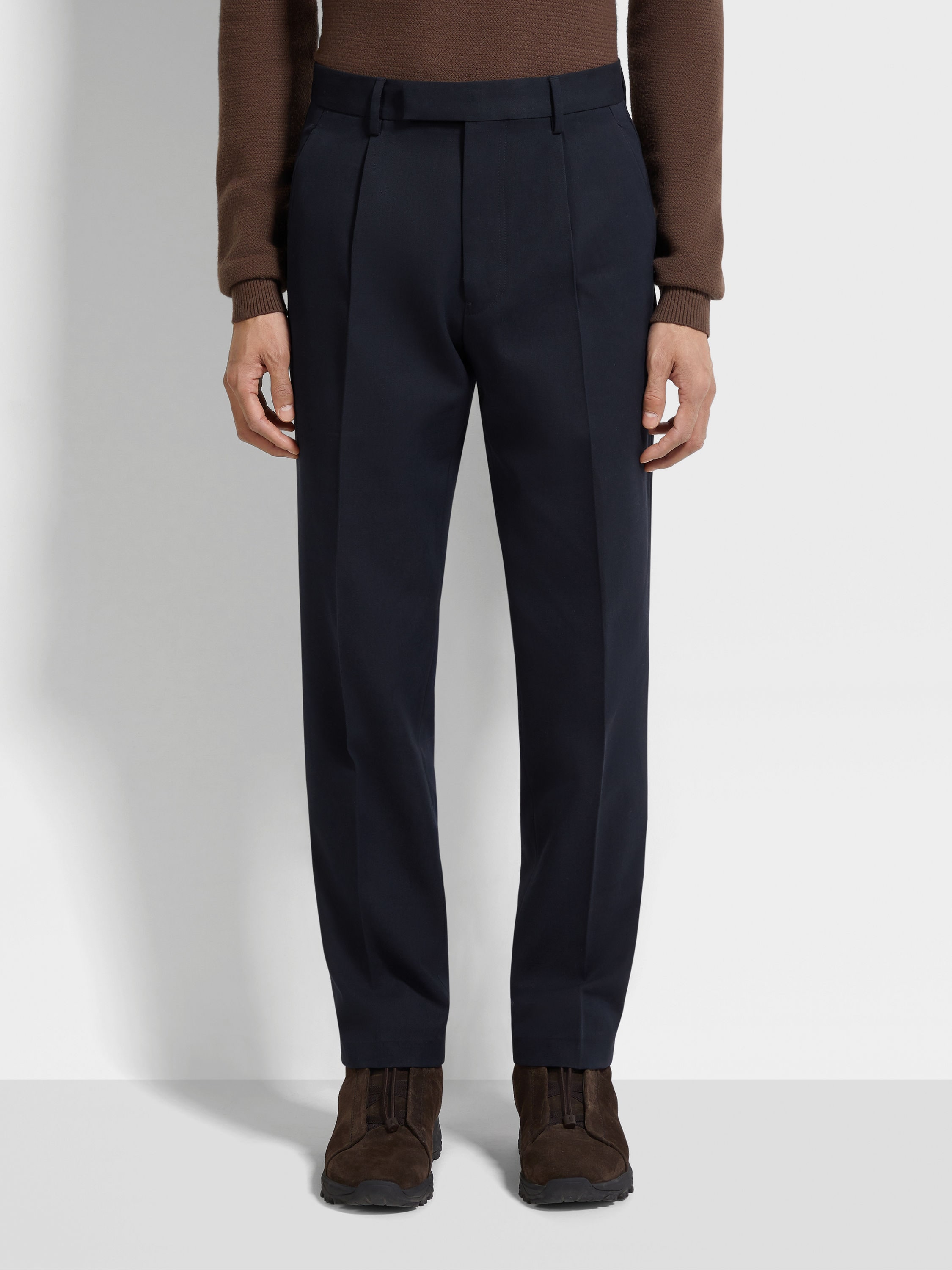 Navy Blue Cotton and Wool Pants Product detail photo #4