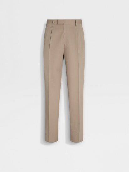 Light Taupe Cotton and Wool Pants SS26 35527443 | Zegna US